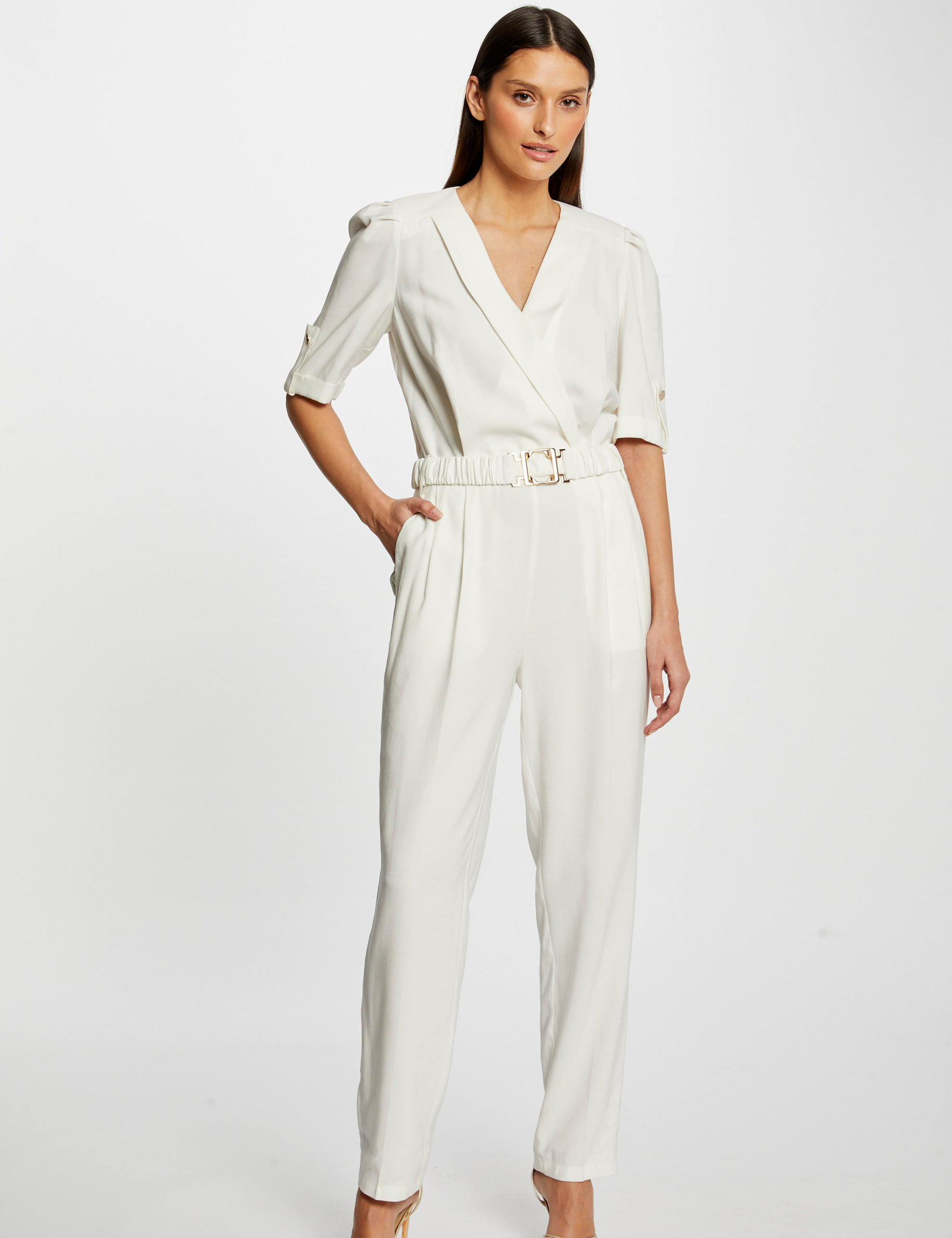 Straight belted jumpsuit ecru ladies' Straight belted jumpsuit ecru ladies'