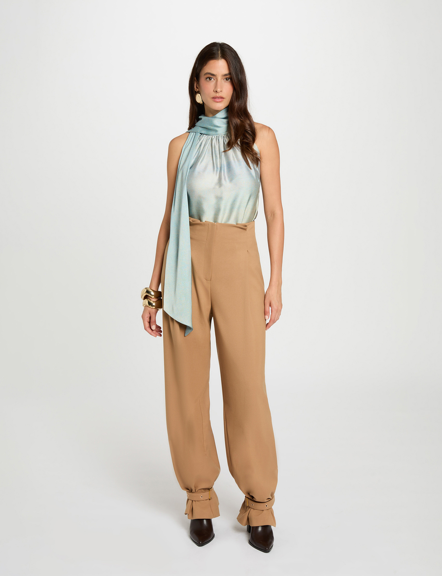 pantalon large taille haute camel femme Pantalon large taille haute camel femme