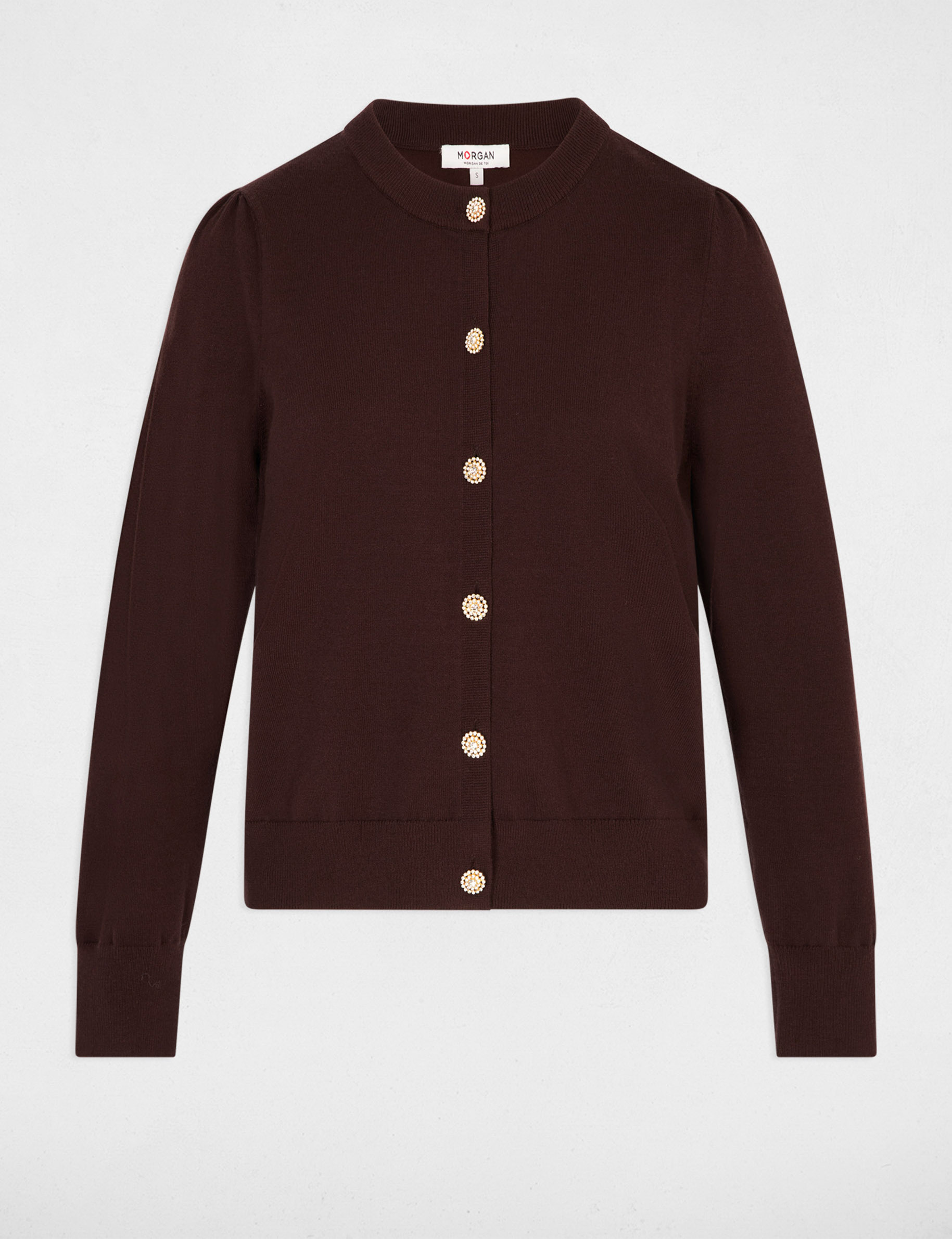 Knitted cardigan round neck dark brown women