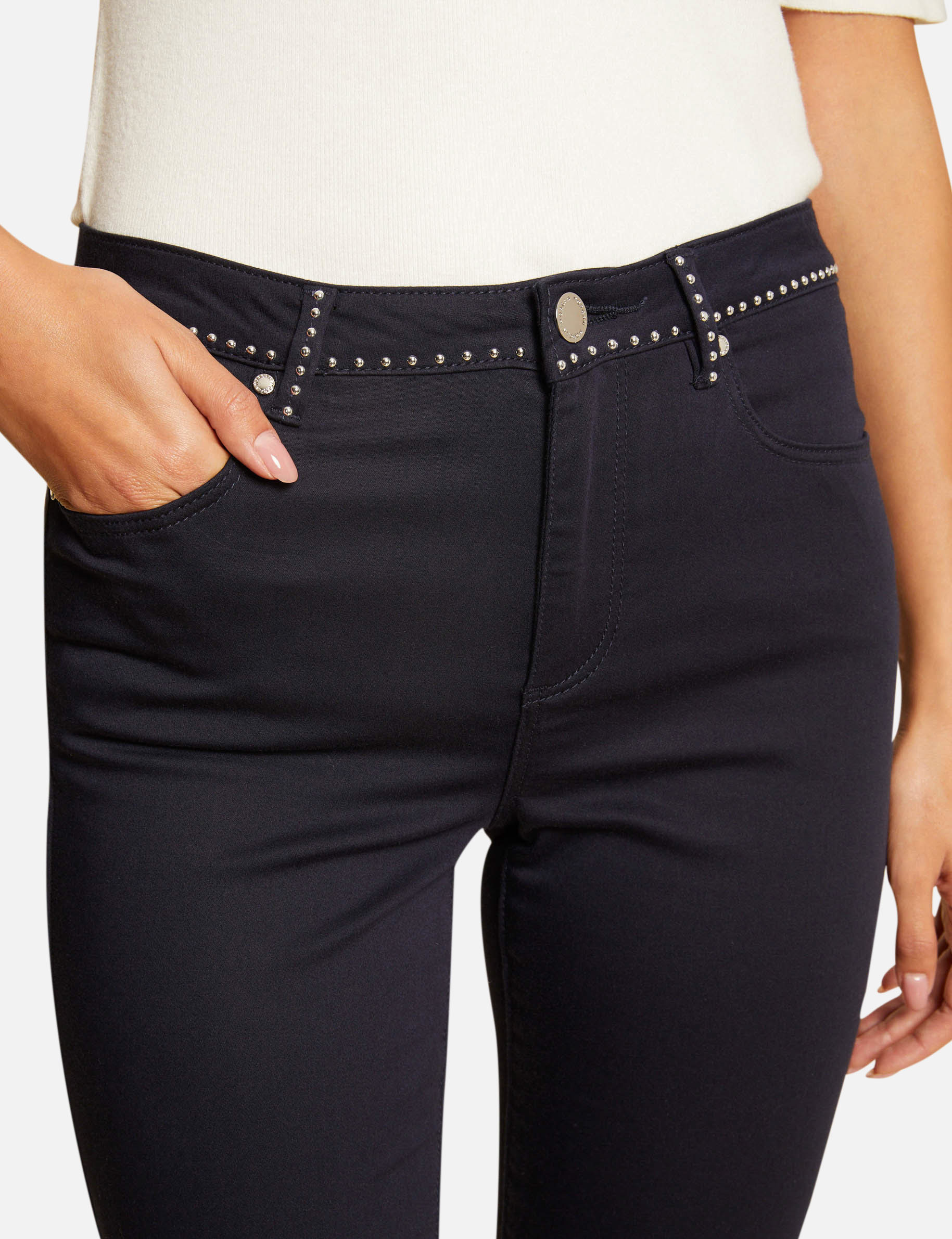 Slim trousers with studs navy ladies' Slim trousers with studs navy ladies'