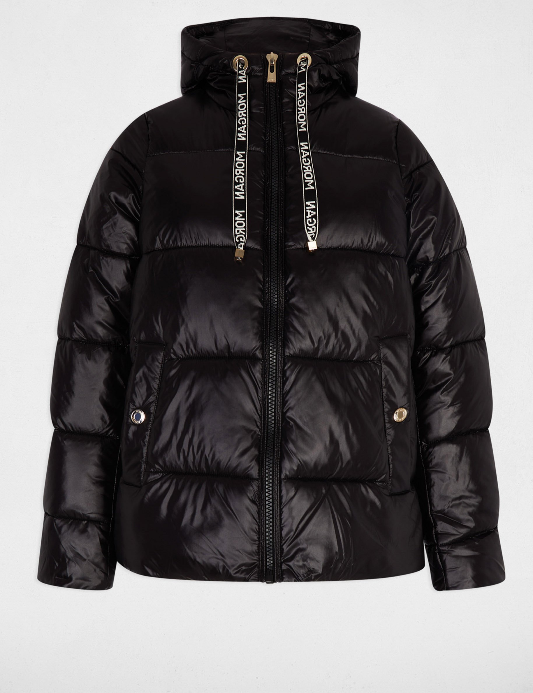 Shiny cropped puffer jacket black women