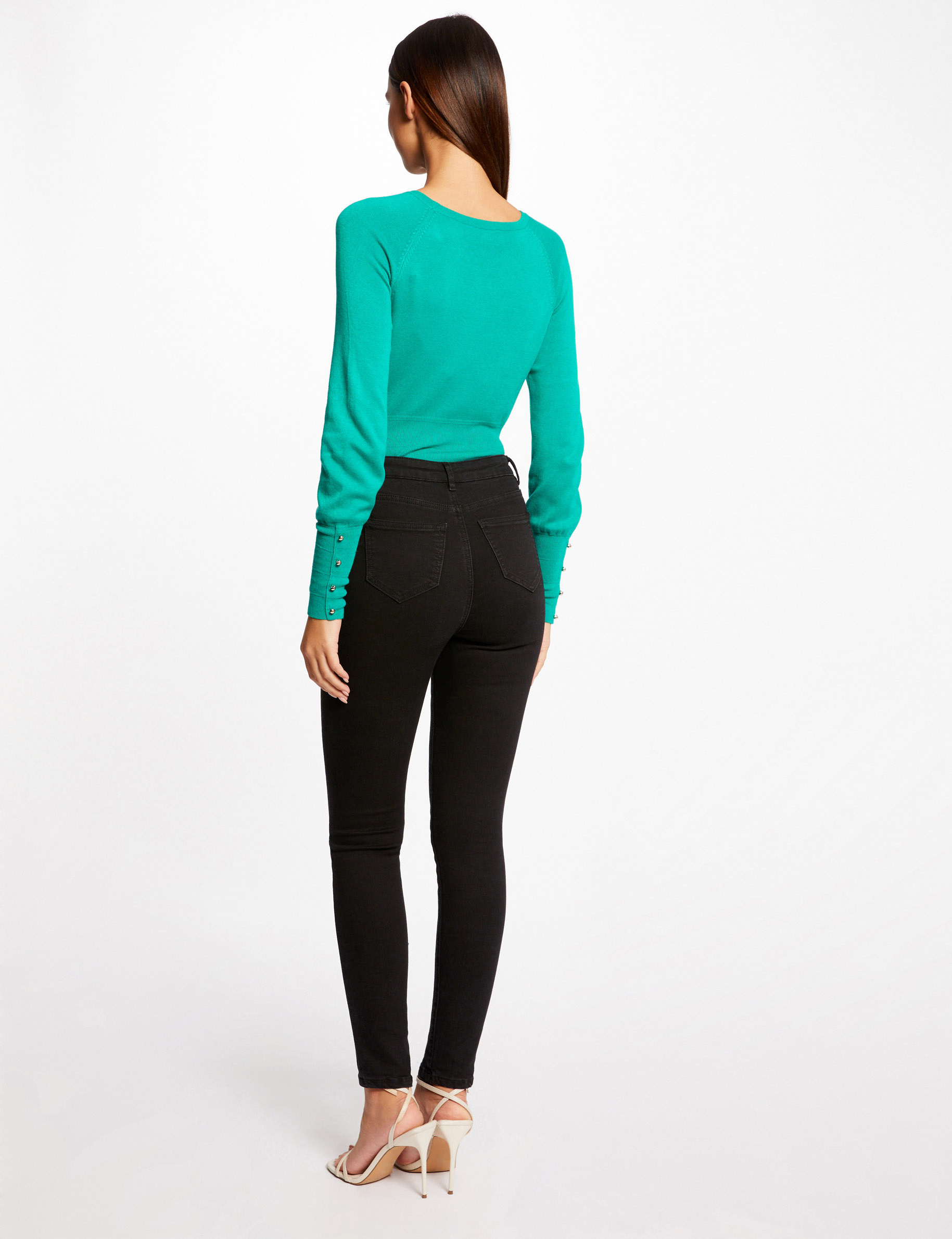 Long-sleeved jumper with round neck mid-green ladies'