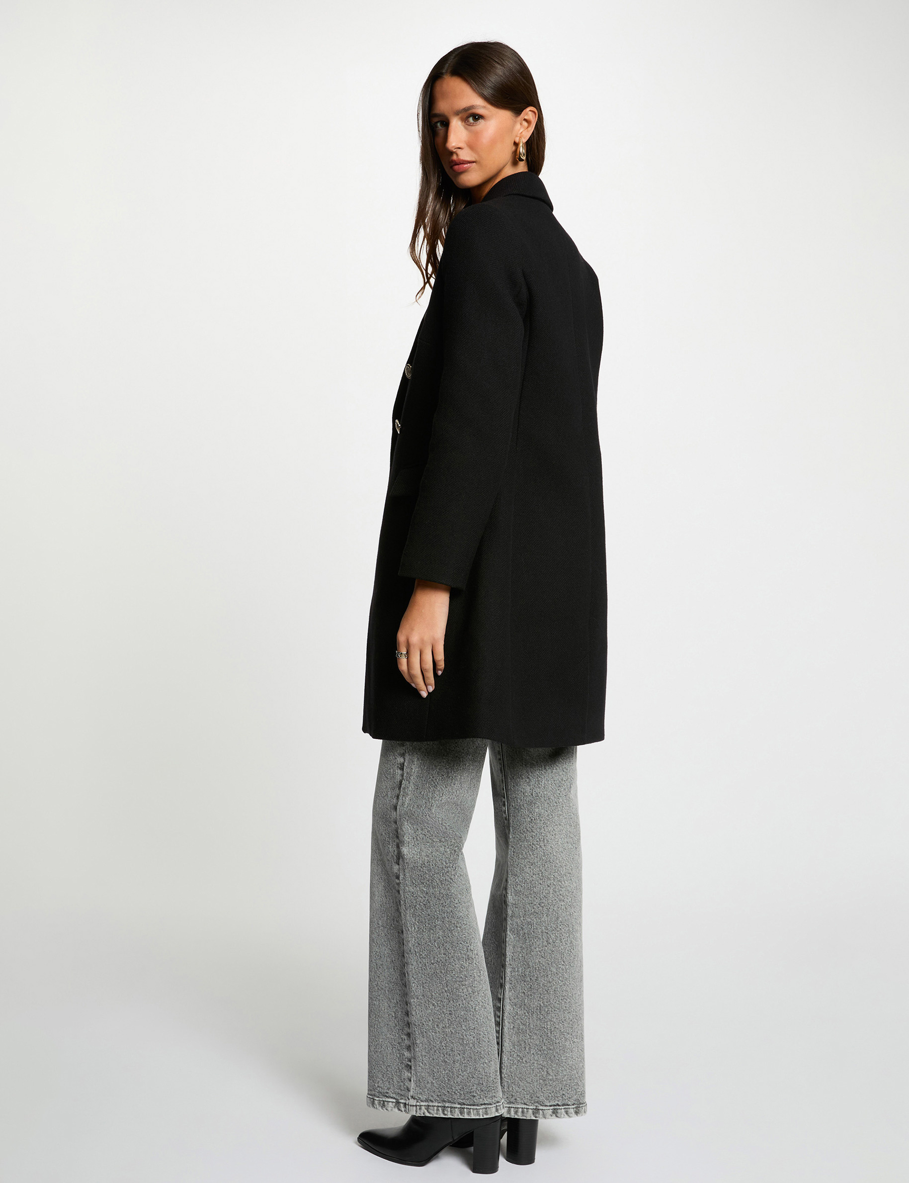 Fitted coat with tailored collar black women