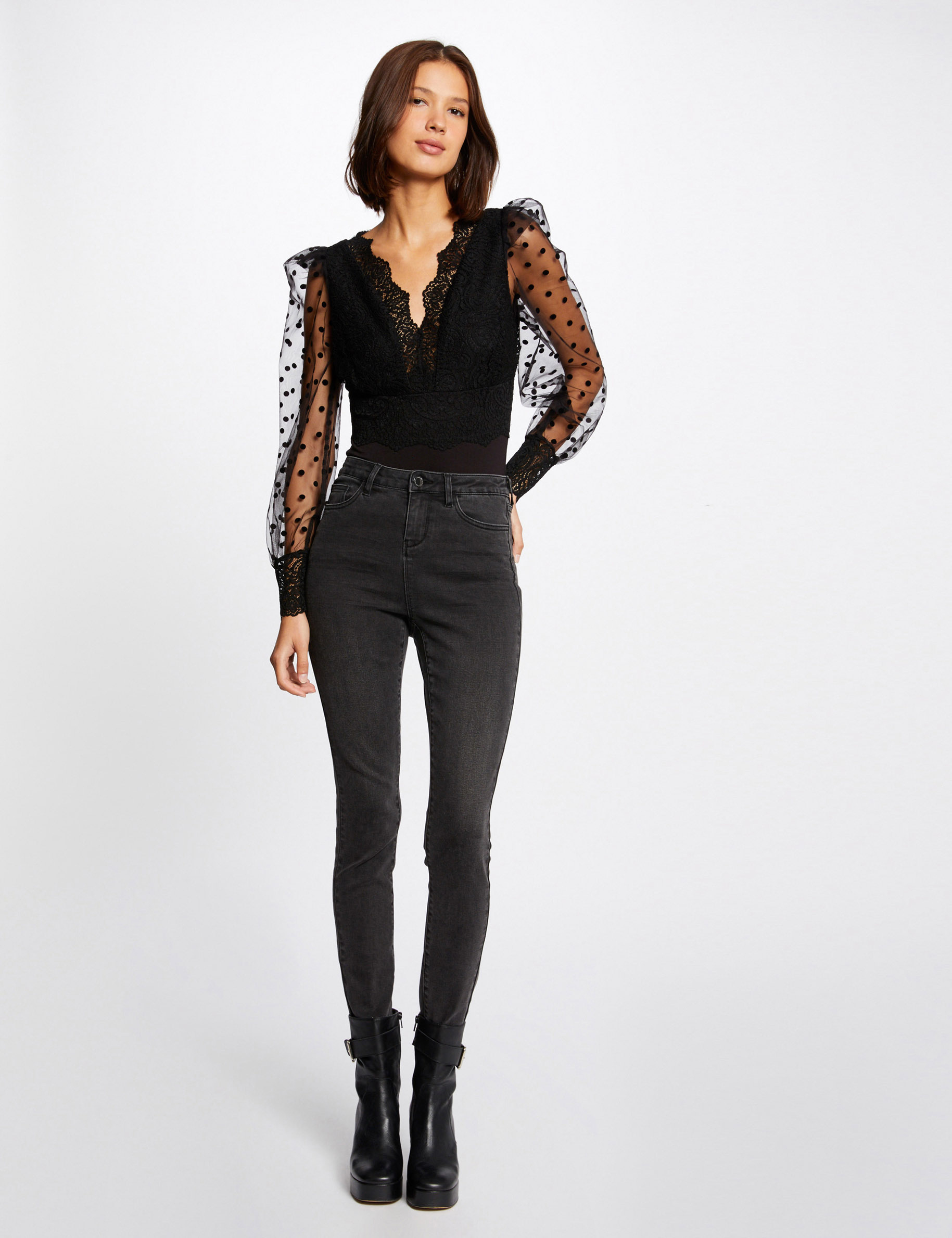 Long-sleeved body with lace black ladies