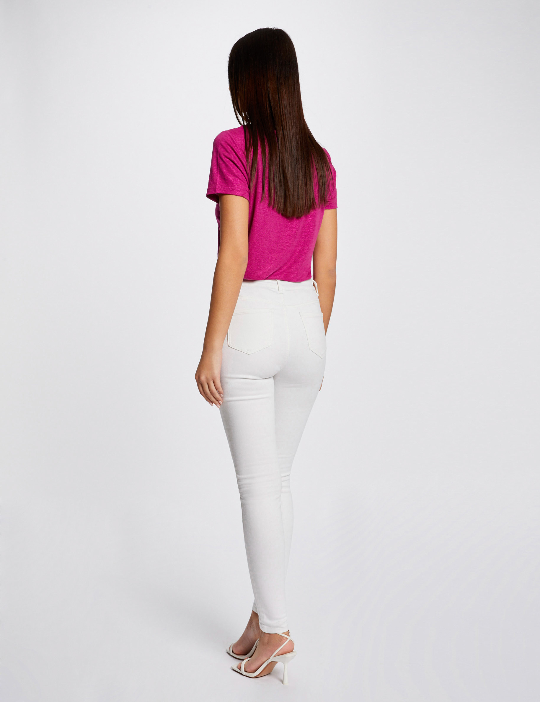 Skinny trousers with buttons ecru ladies'
