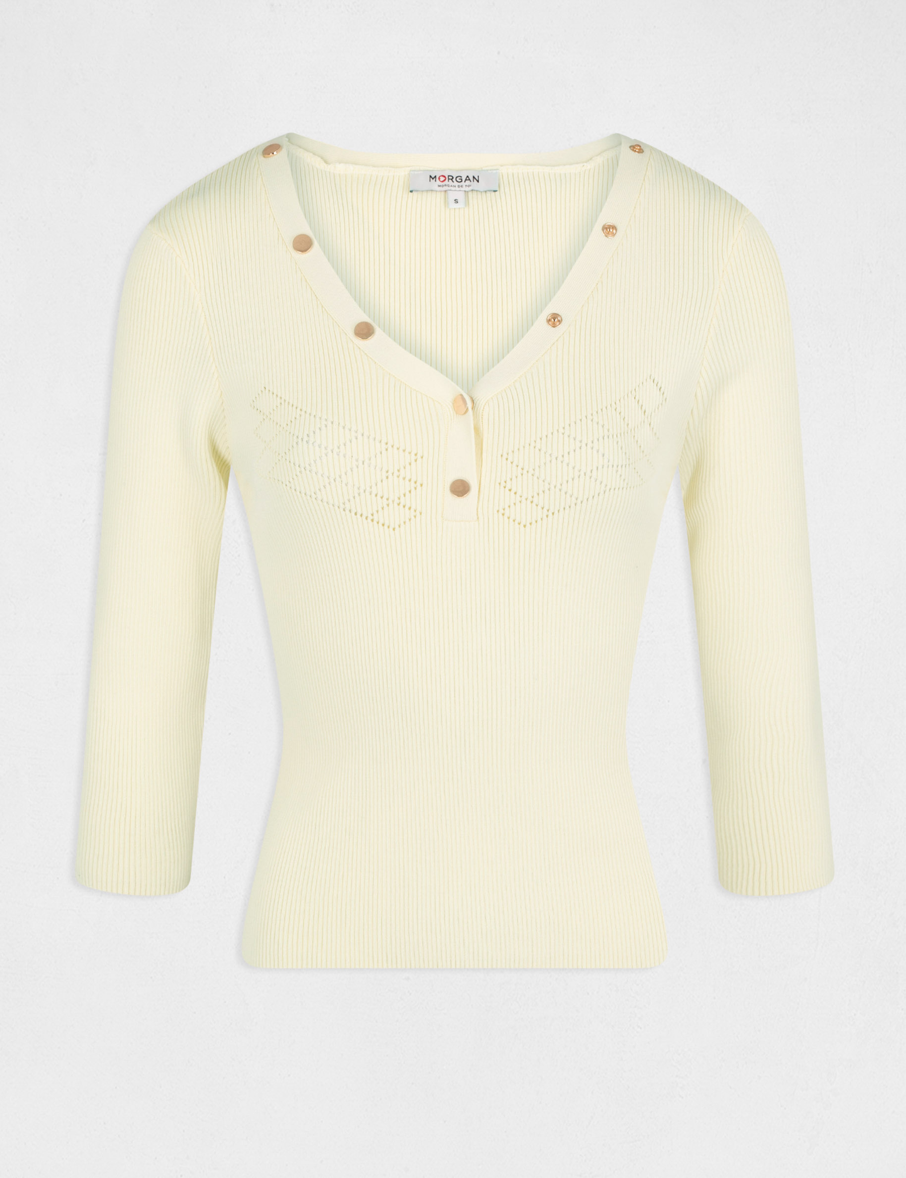 3/4-length sleeved jumper with buttons straw yellow ladies'