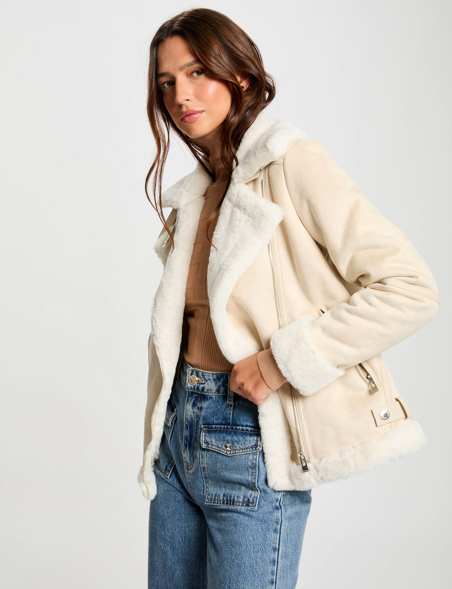 zipped jacket suede effect ivory women Zipped jacket suede effect ivory women