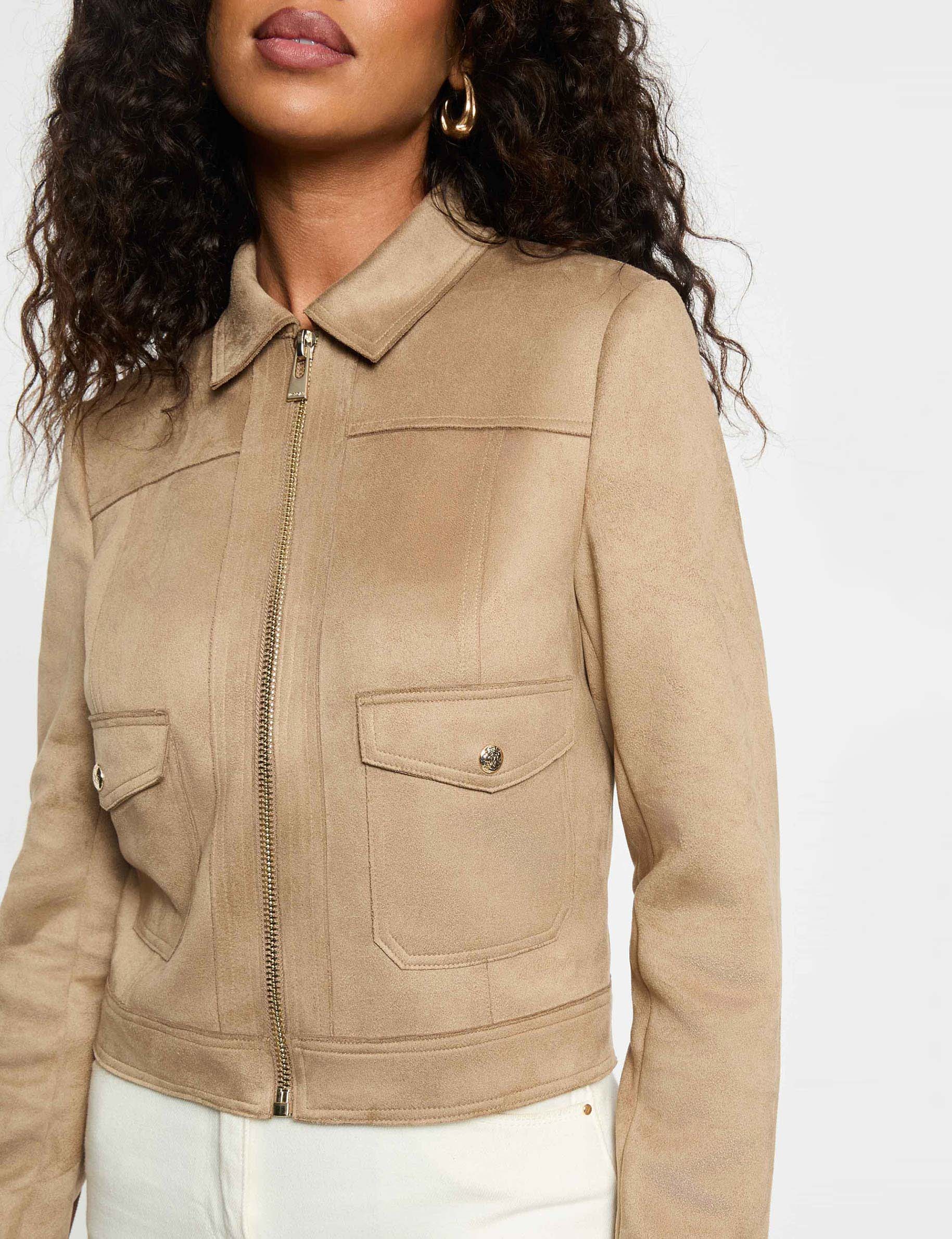Short suede jacket taupe women