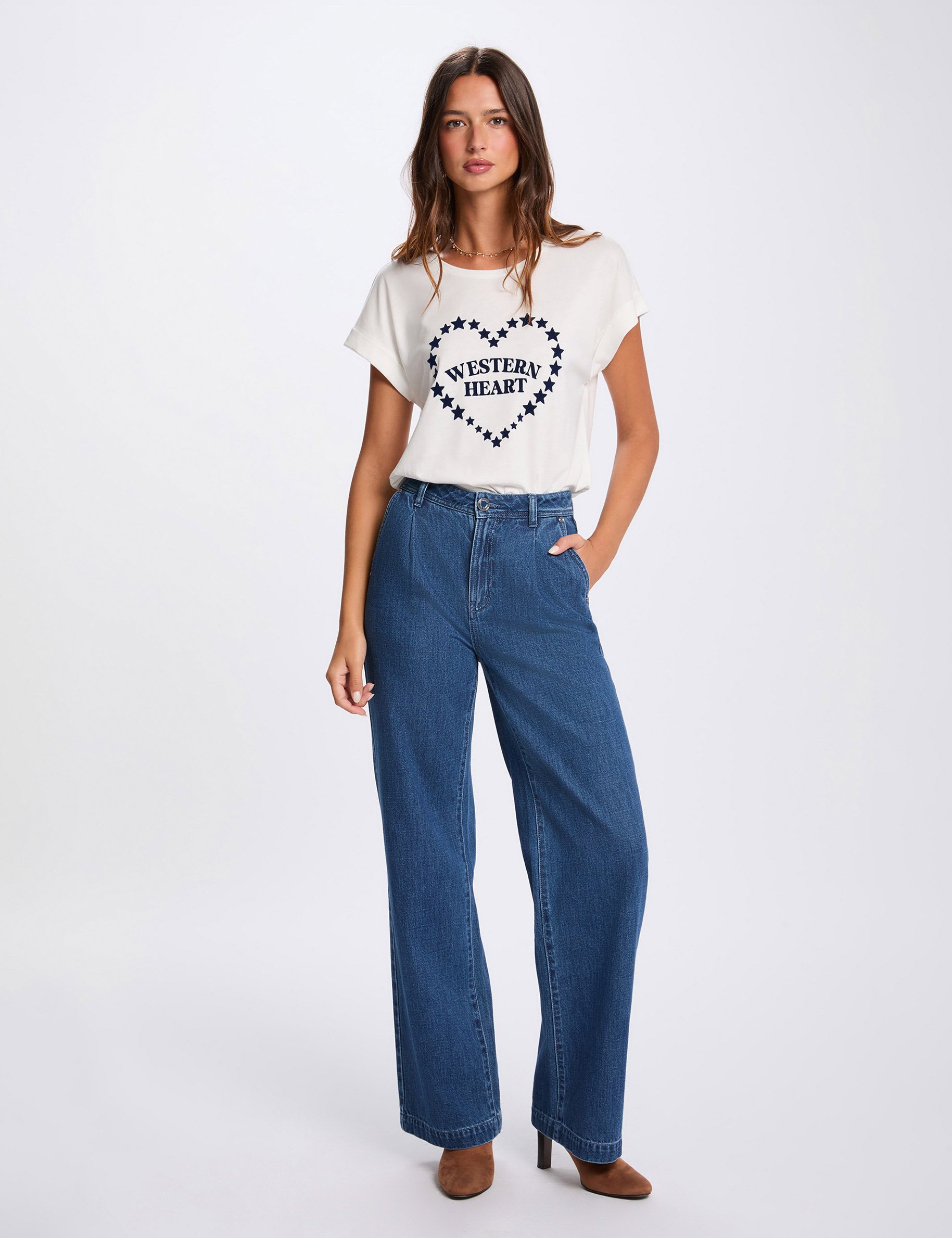 Straight t-shirt with round neck white women