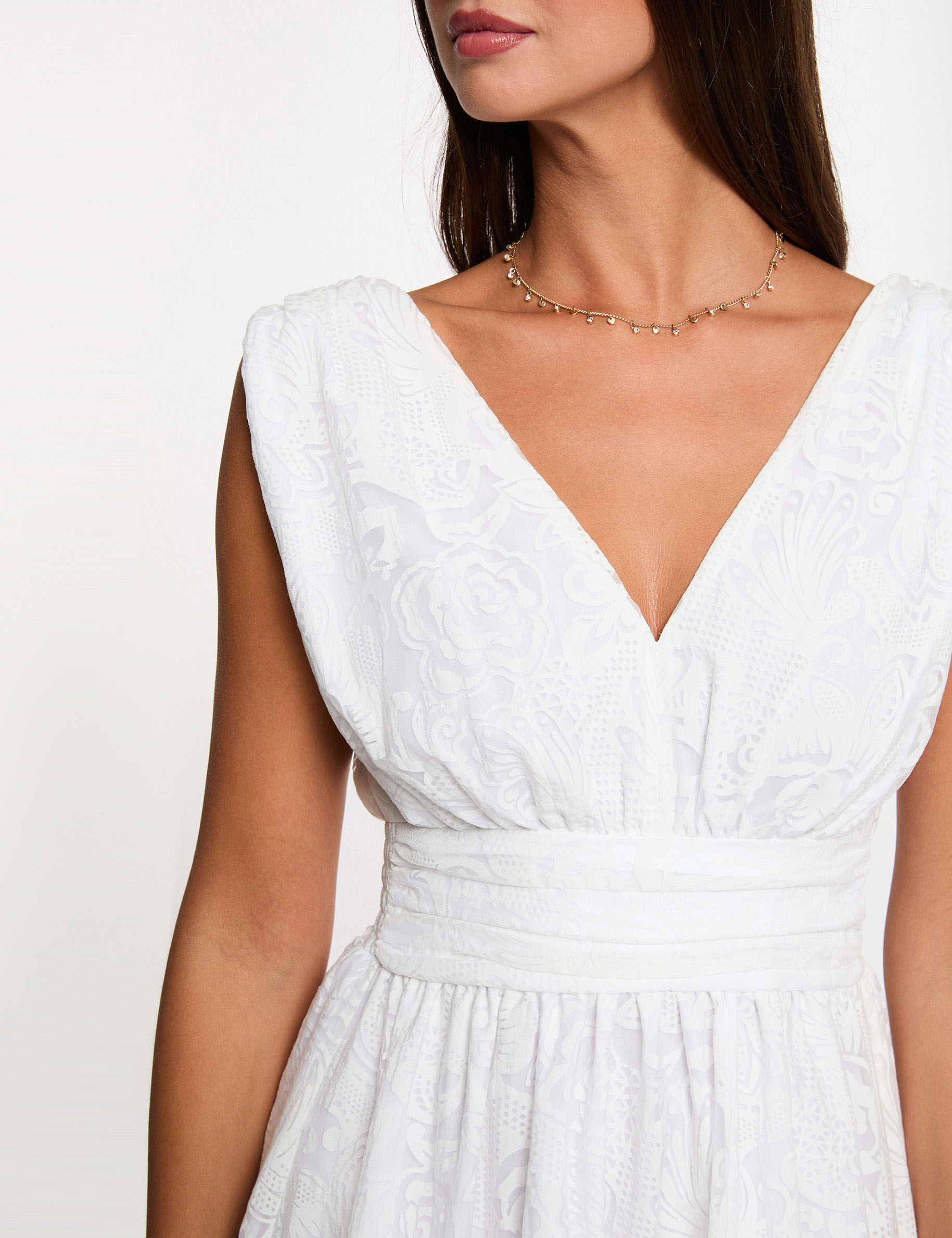 Jacquard dress with V-neck white women