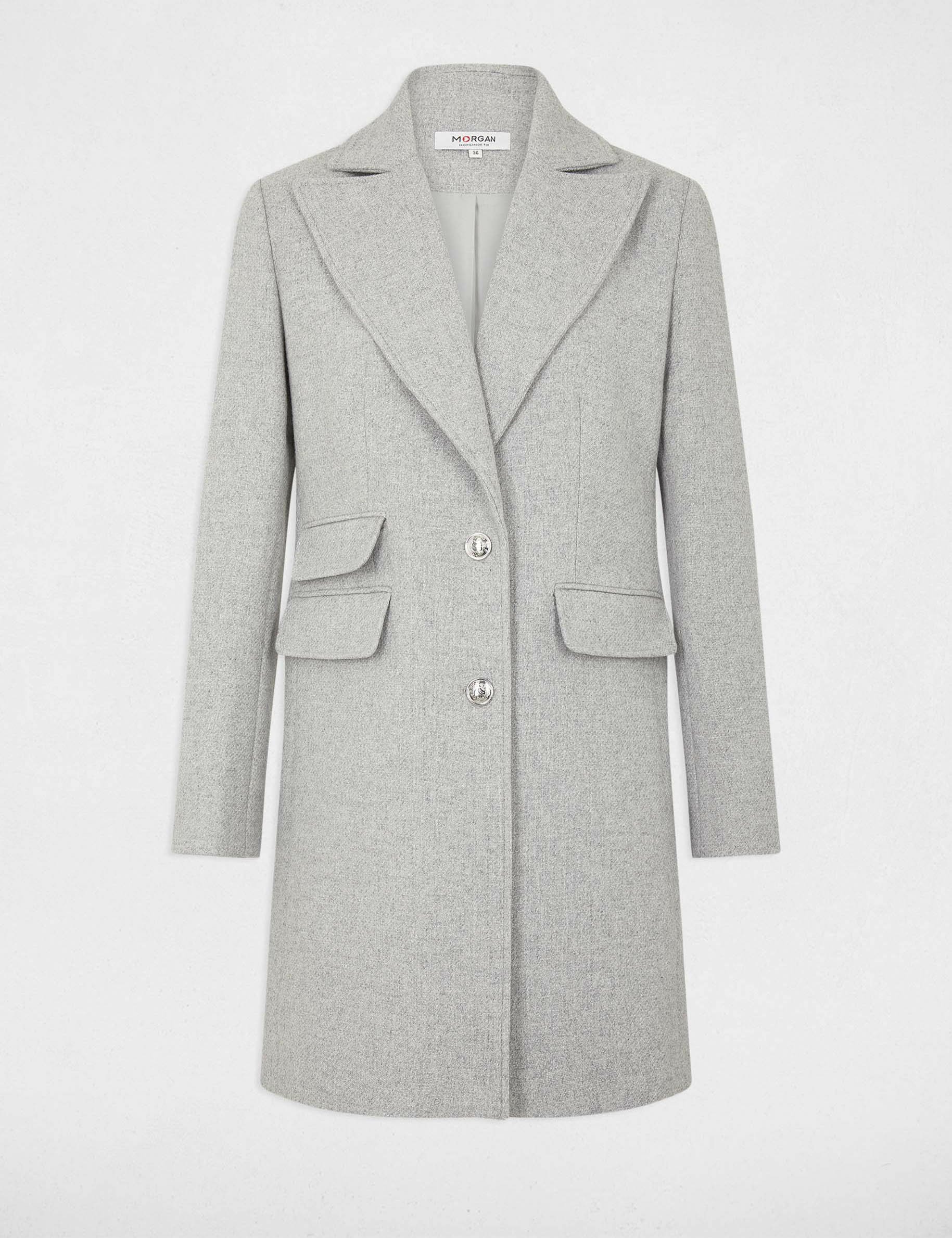 Buttoned long coat light grey ladies