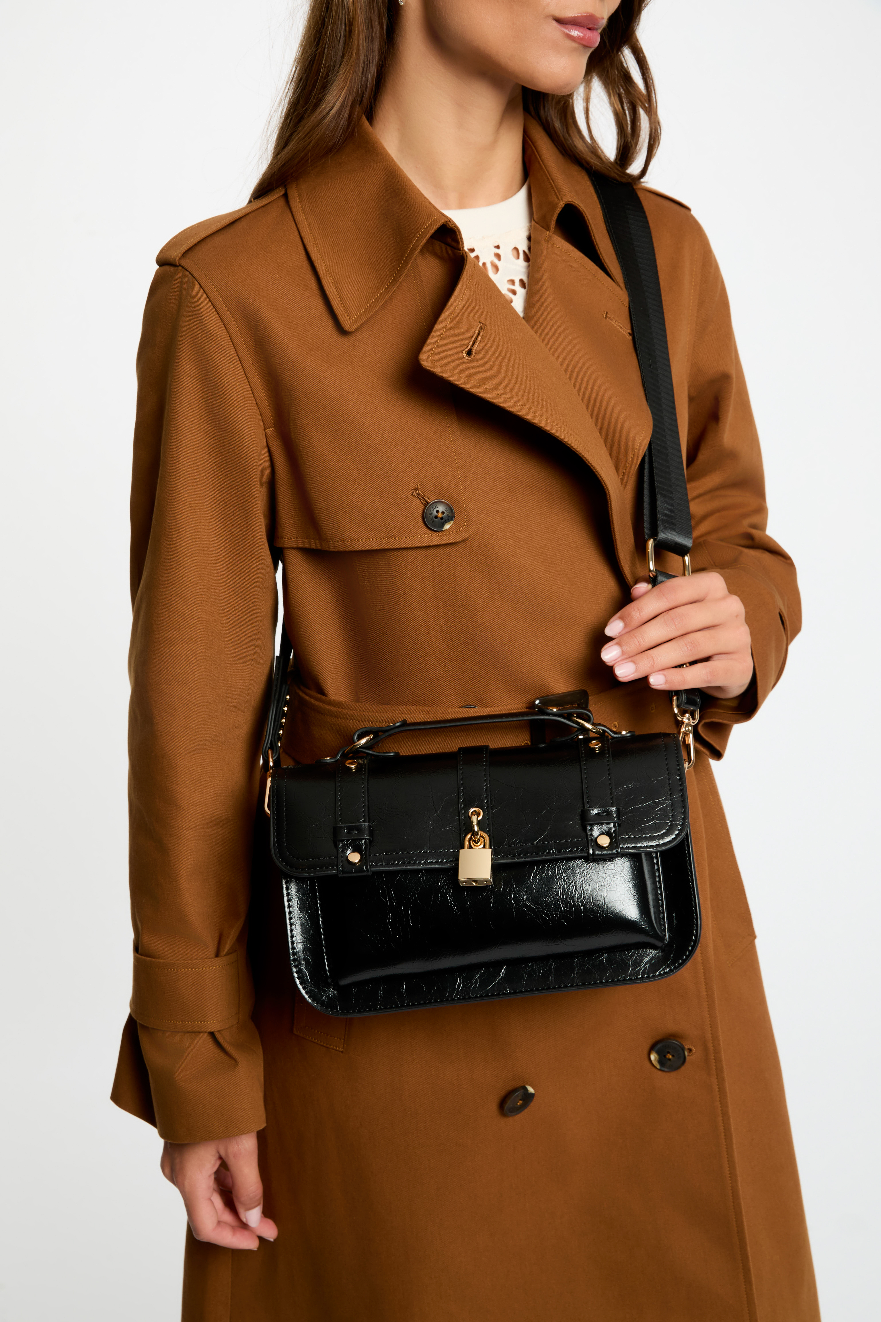 Studded satchel bag black women