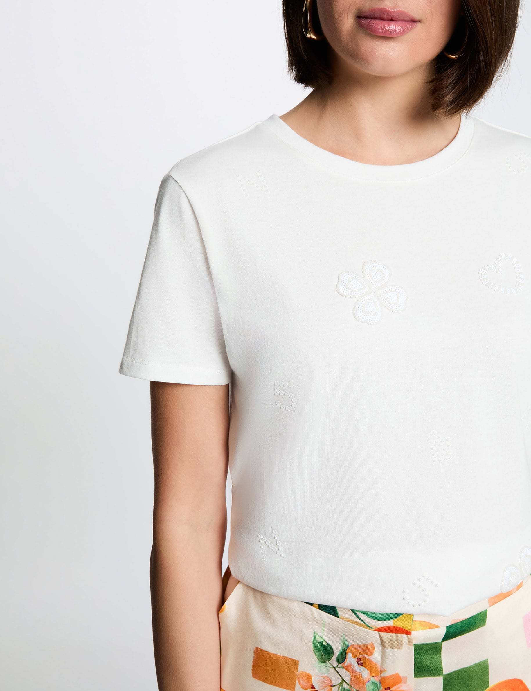 Embroidered round neck t-shirt white women