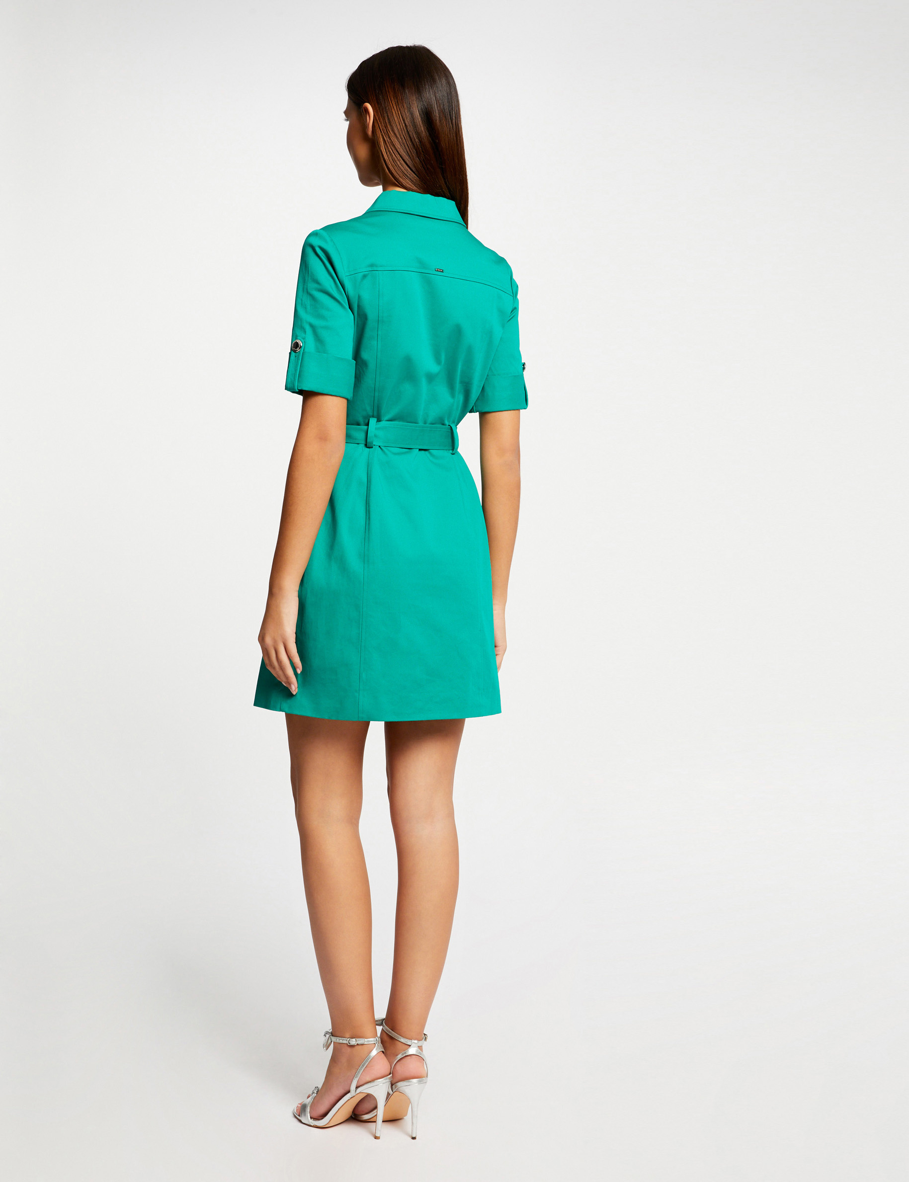 Belted straight dress with short sleeves mid-green ladies'