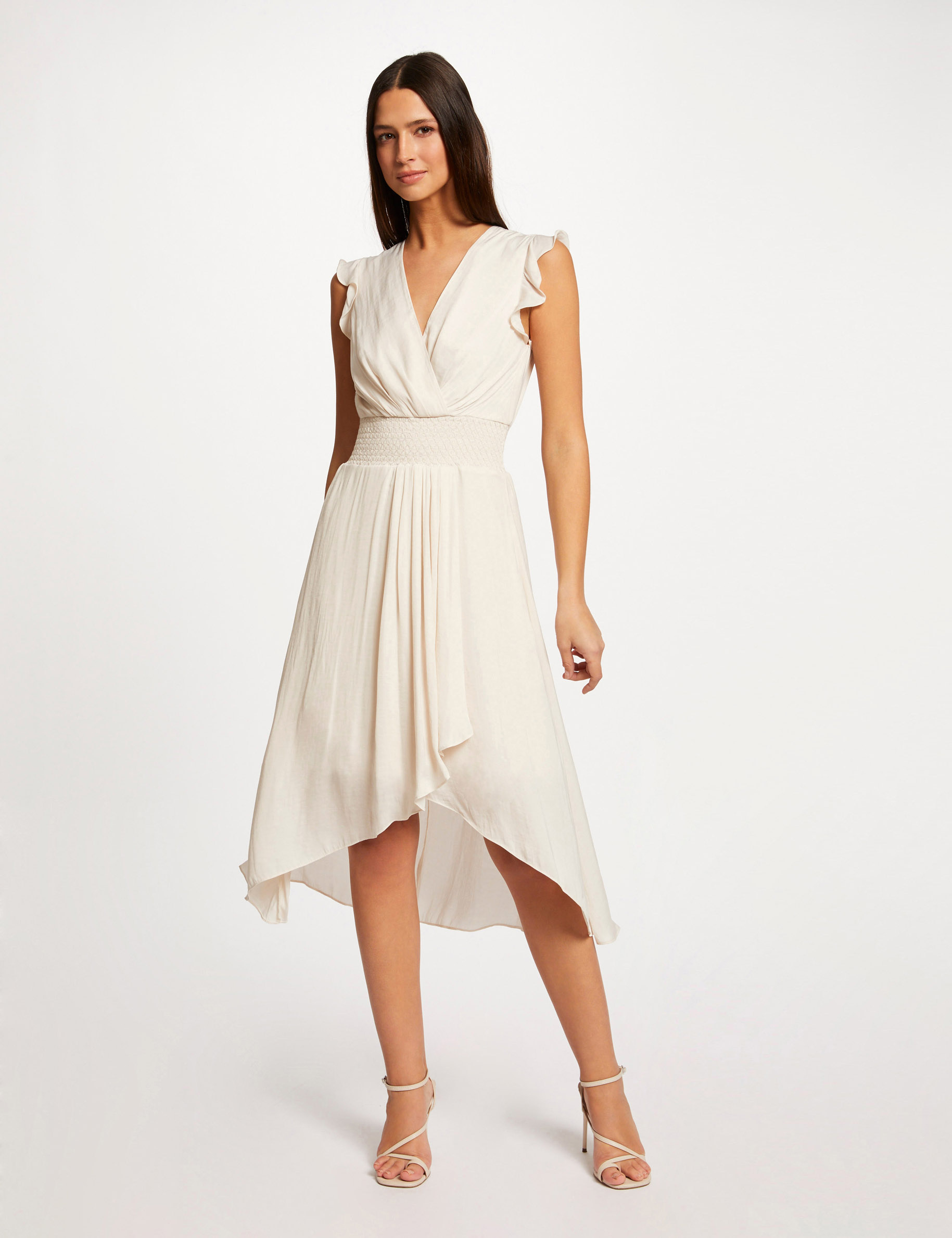draped midi loose a line dress medium ecru ladies Draped midi loose A-line dress medium ecru ladies'