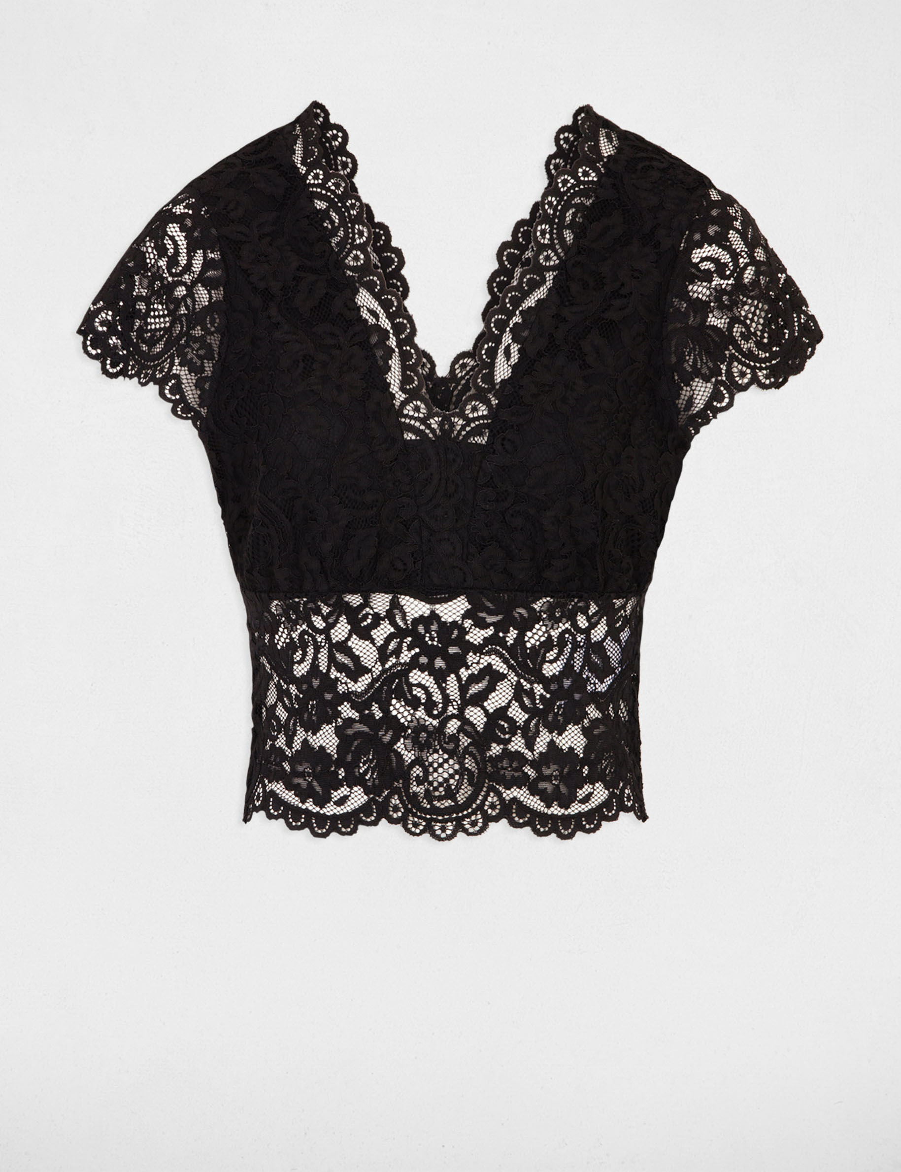 Lace t-shirt with V-neck black ladies'