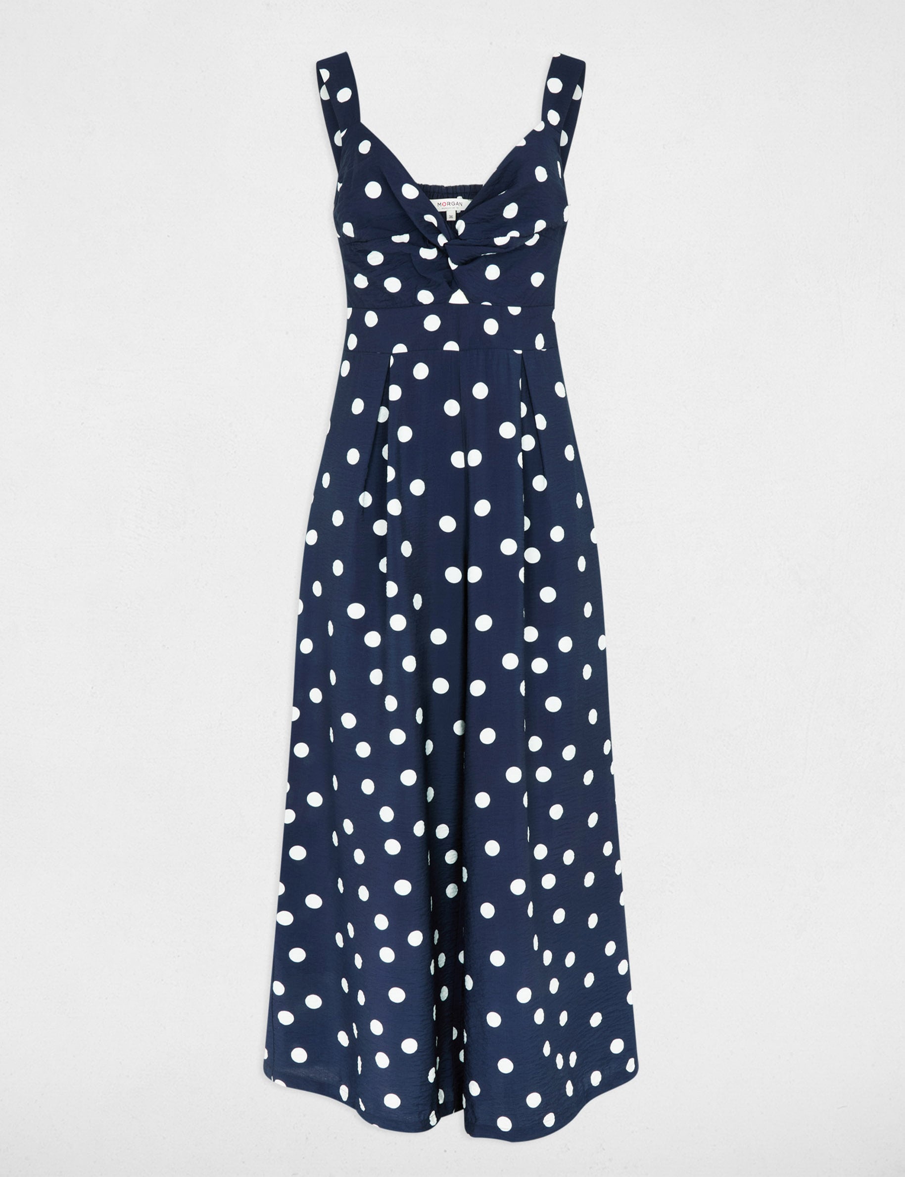 Flowy polka dot jumpsuit navy blue women