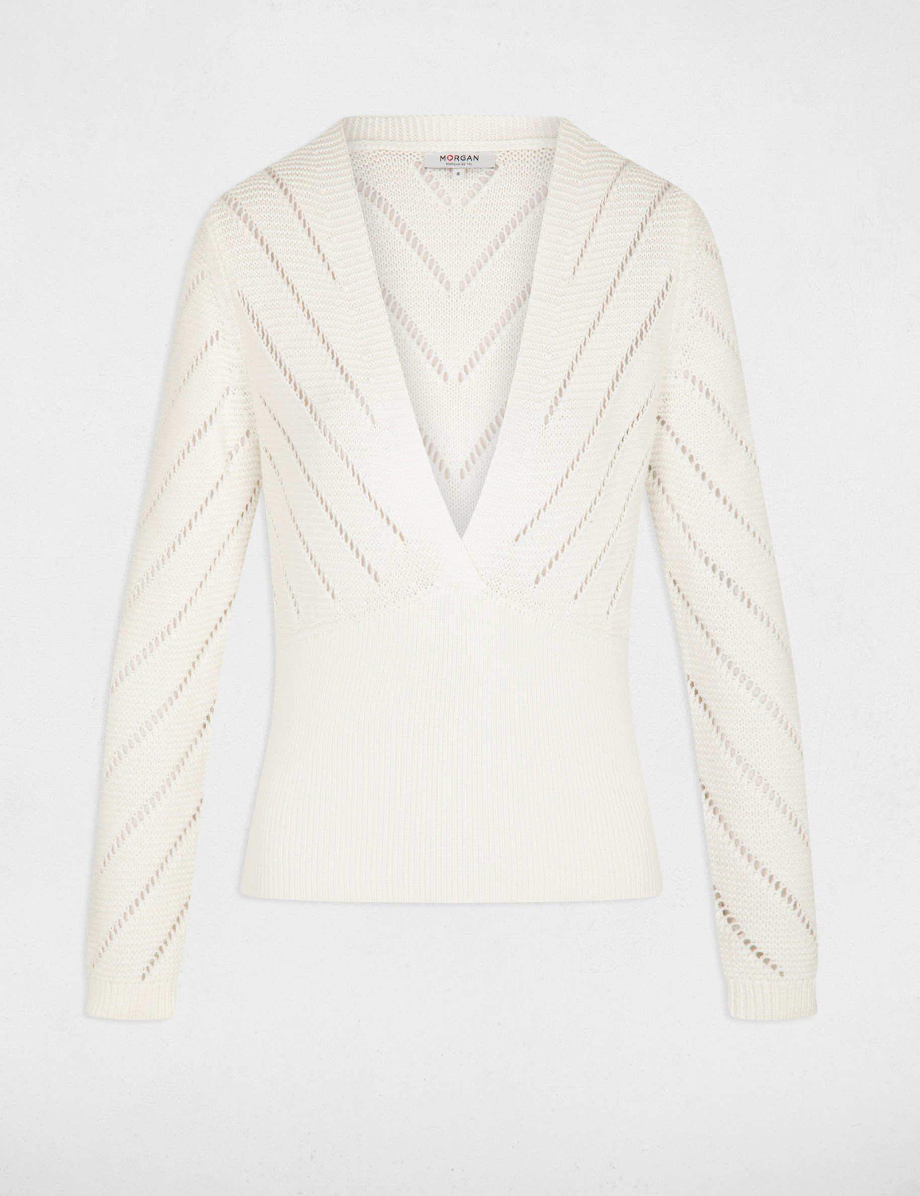 Openwork jumper Vneck ecru ladies'