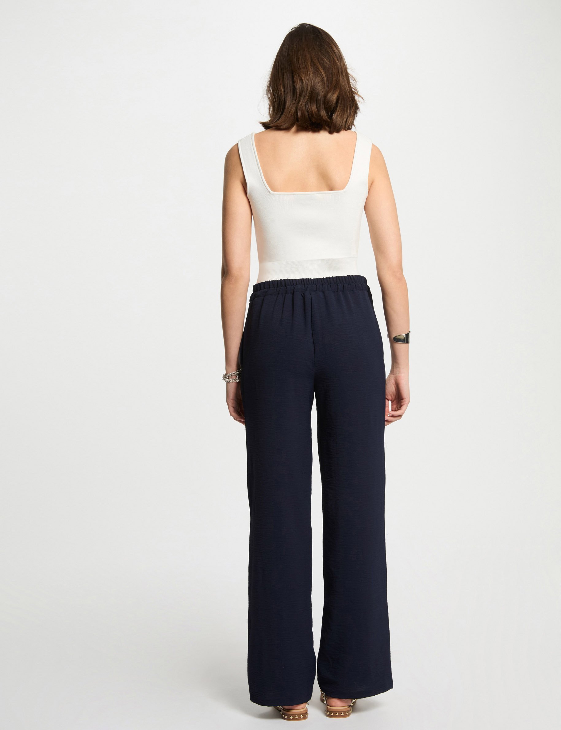 Loose wide leg trousers navy blue women