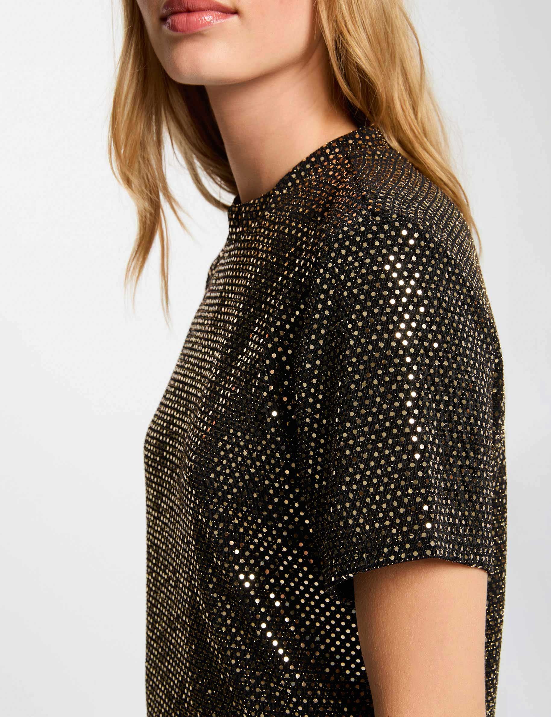 High neck sequin t-shirt gold yellow women