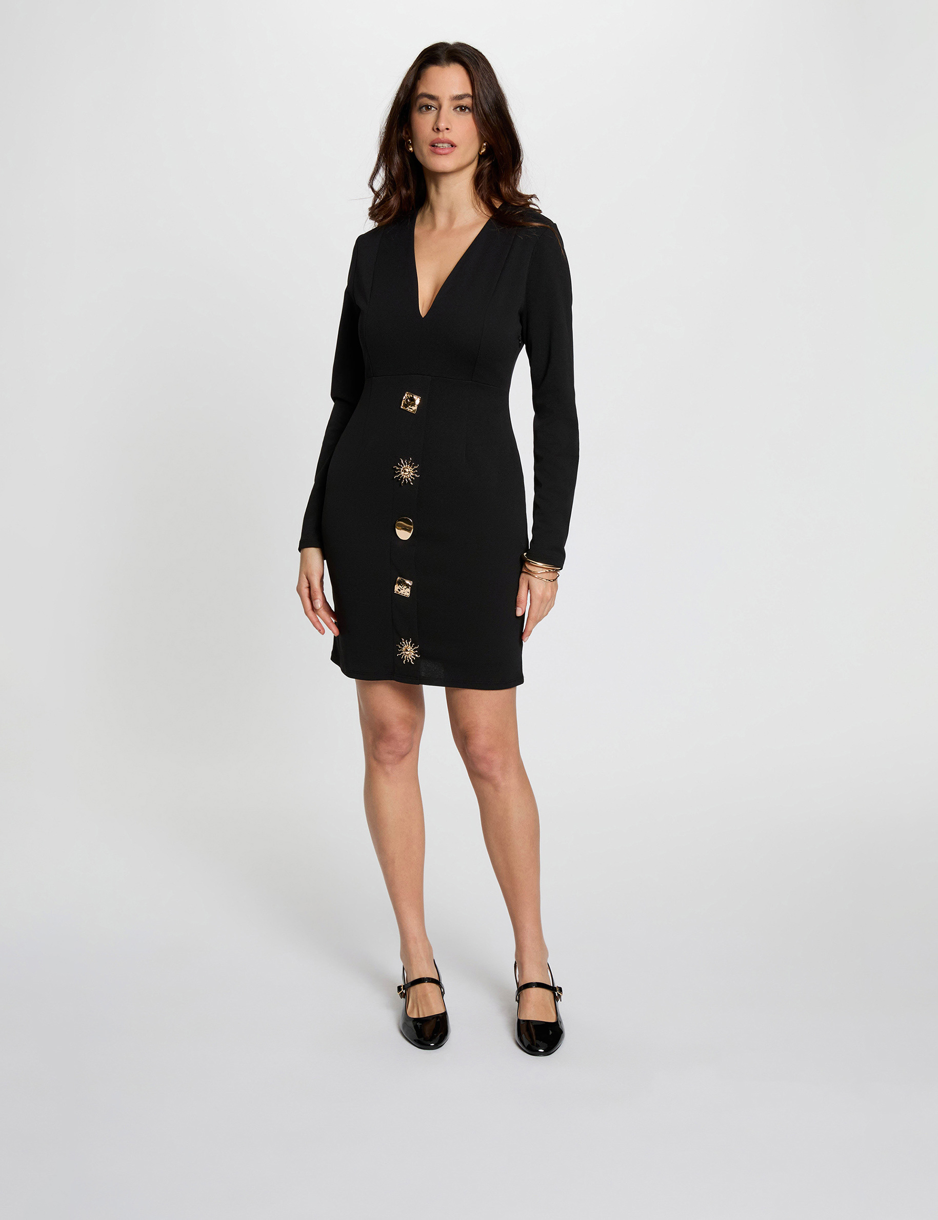 Fitted short dress with V-neck black women