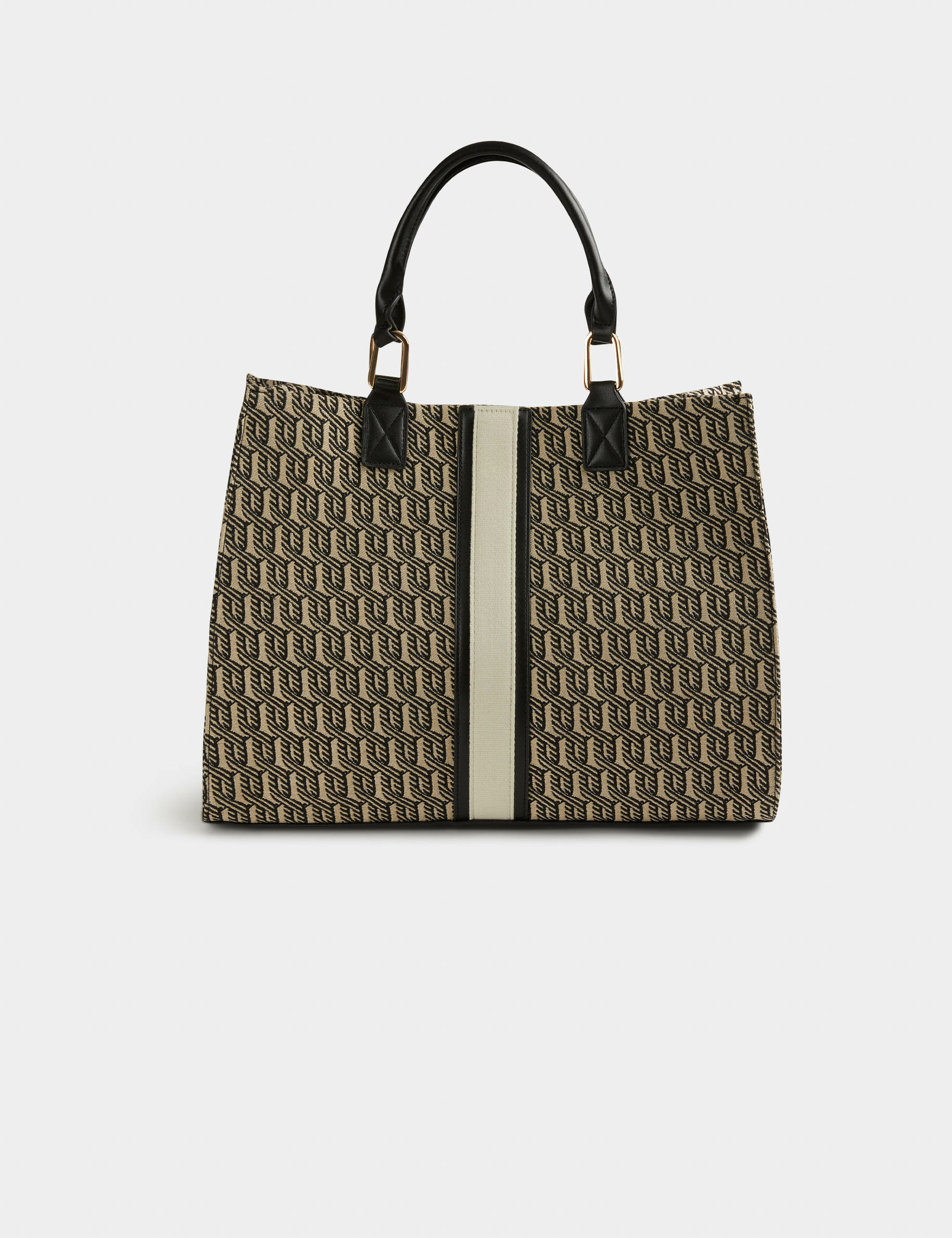 Shopper bag with graphic print black ladies'