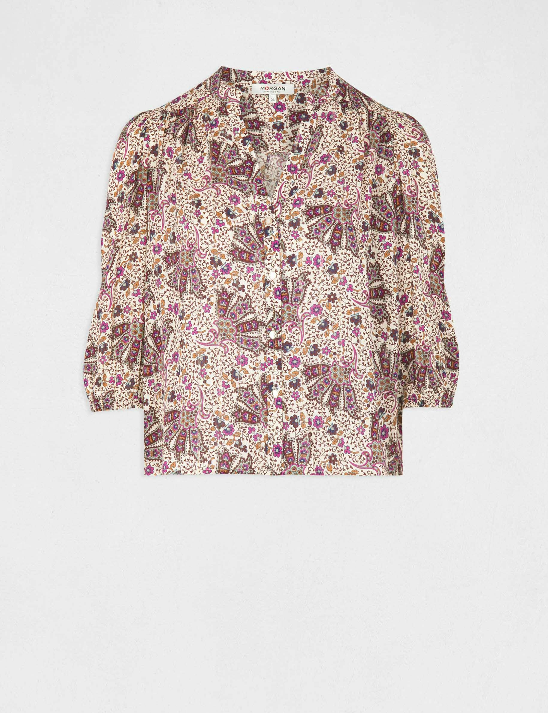 3/4-length sleeved shirt vegetal print multico ladies'