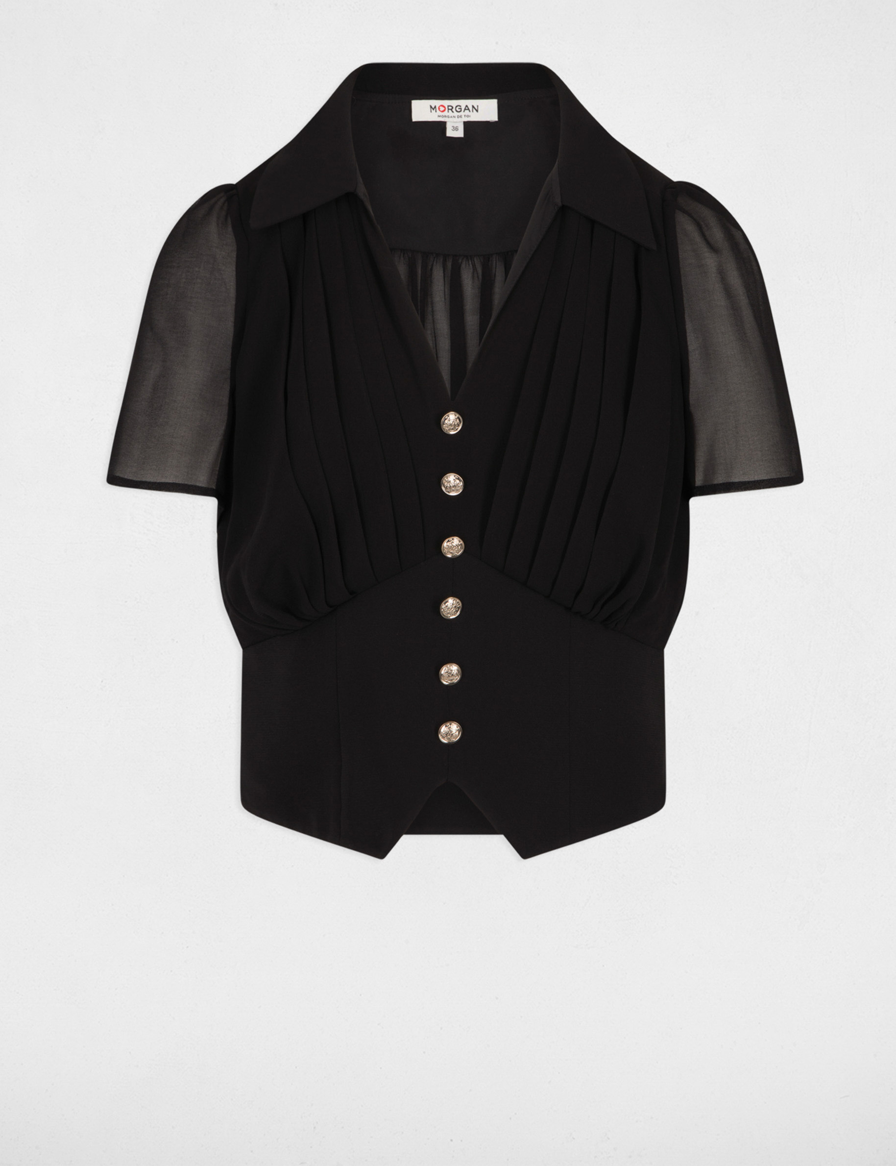 top short sleeves and pleats black women Top short sleeves and pleats black women