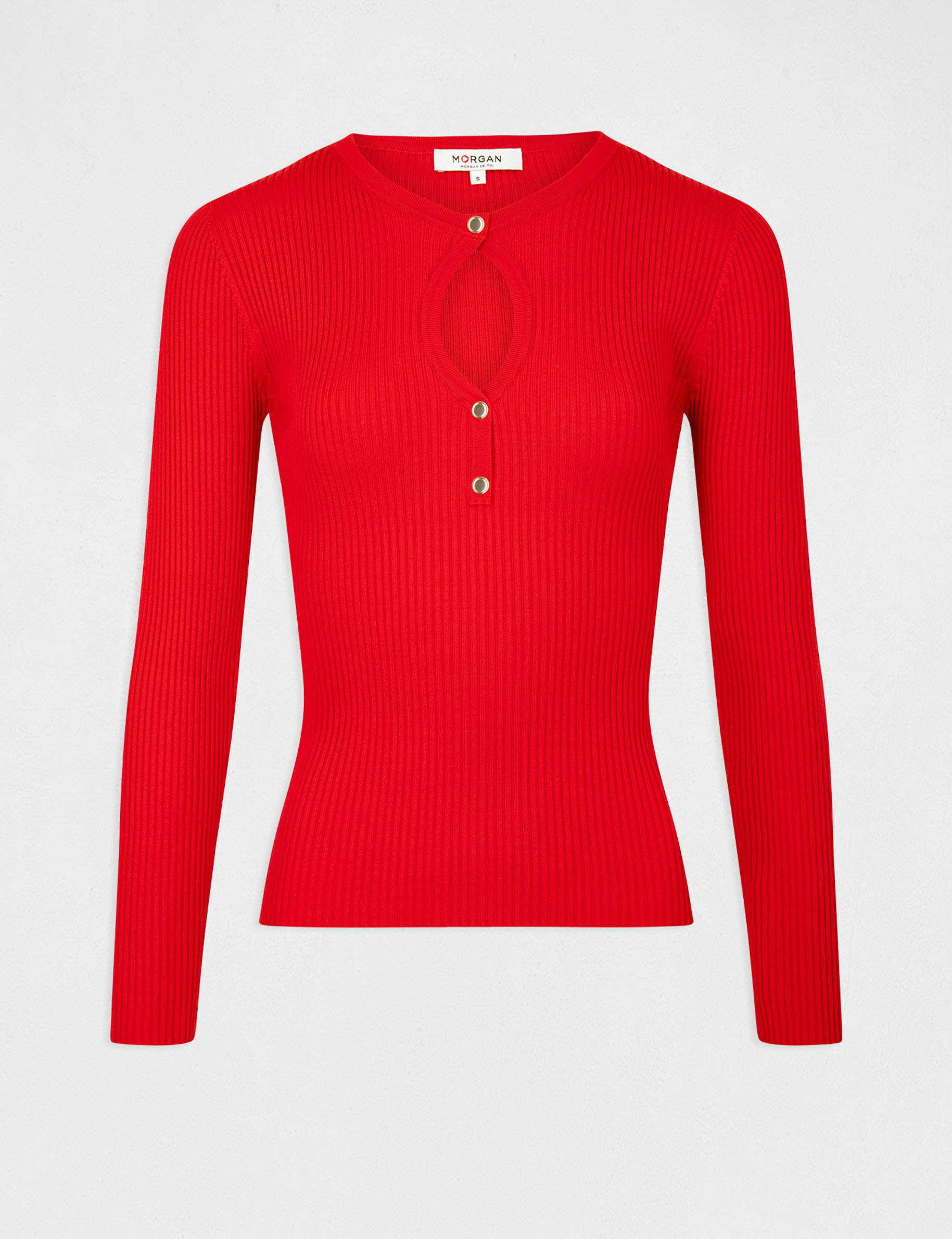 Long sleeved jumper with opening red ladies Morgan