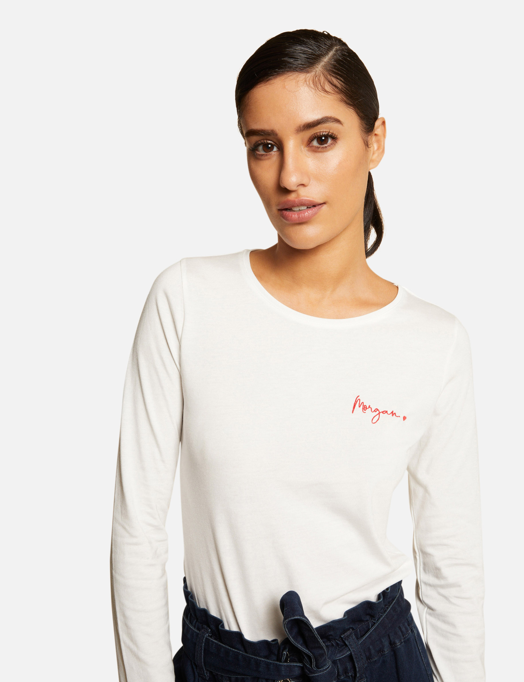 Long-sleeved t-shirt with embroidery ecru women
