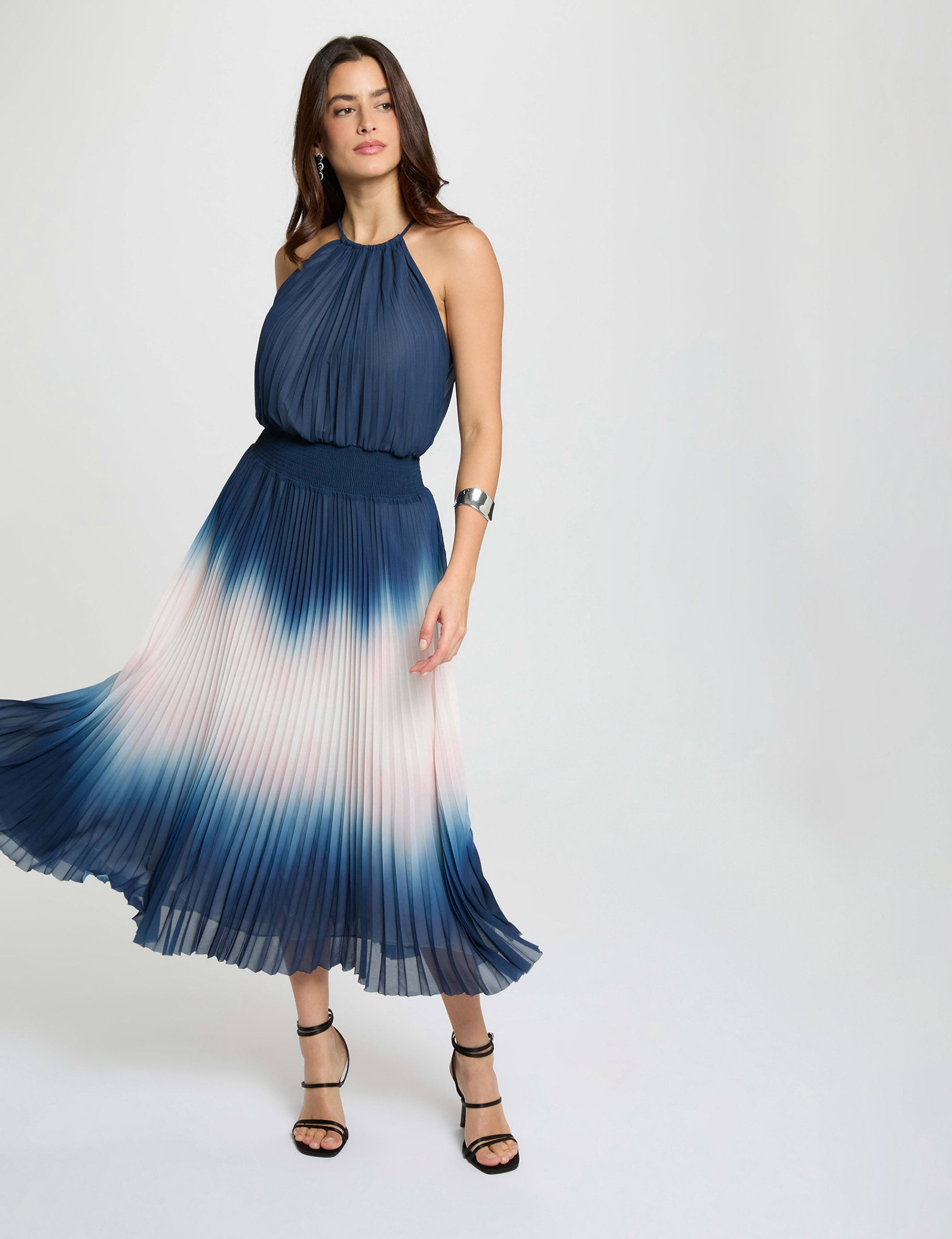 Pleated long dress multicolor women