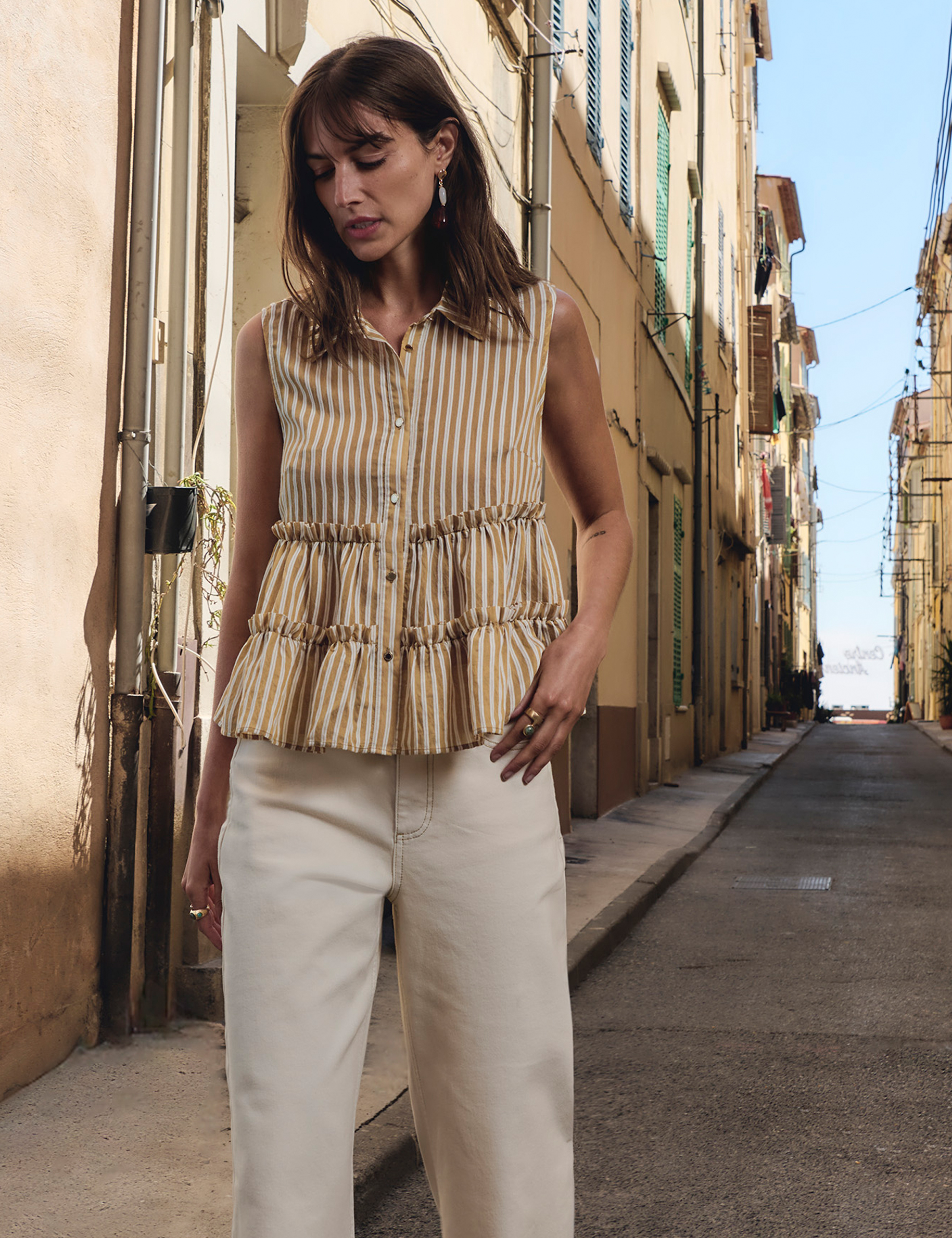 Sleeveless striped shirt multicolor women