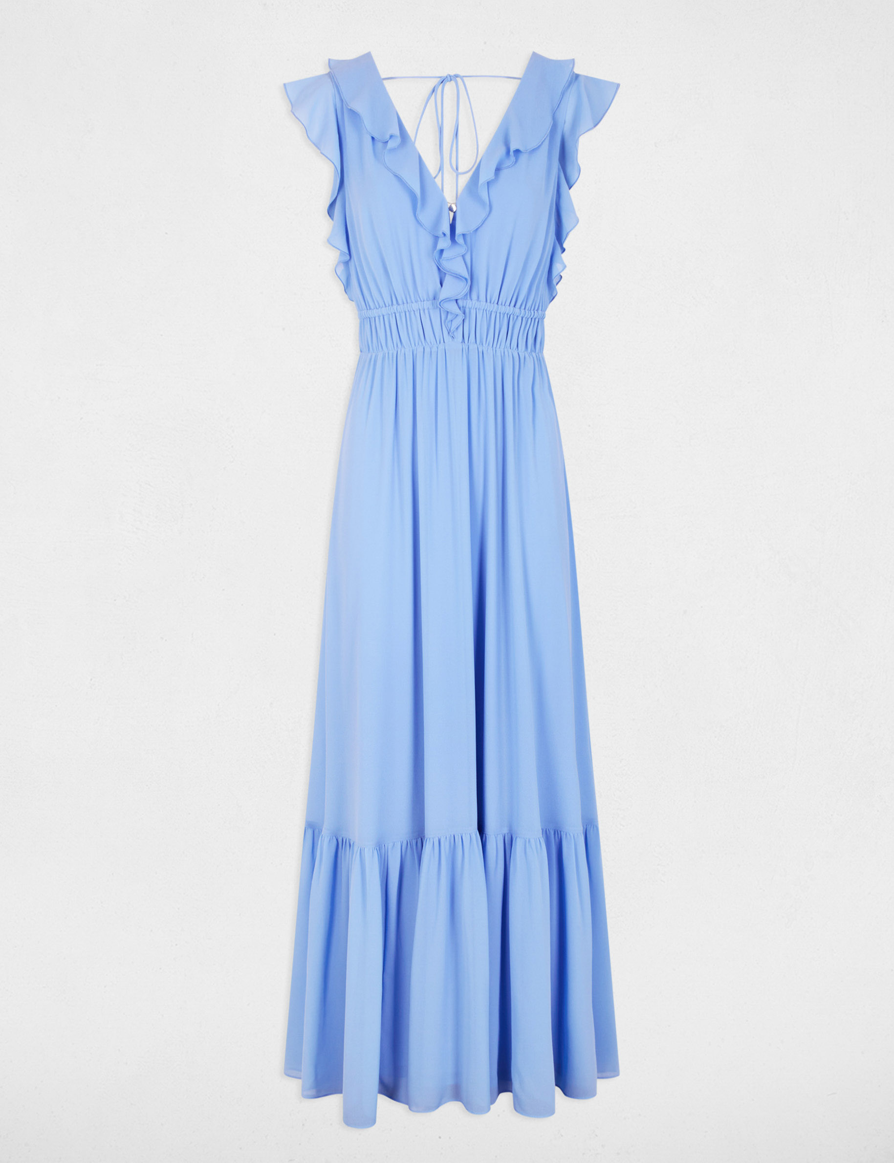 Long dress with V-neck lavender blue women