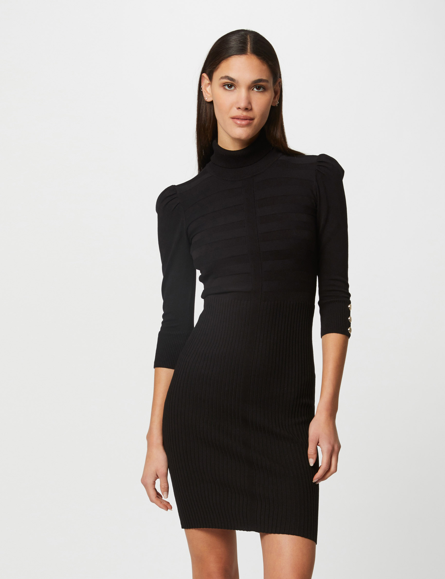 Fitted jumper dress with turtleneck black ladies'