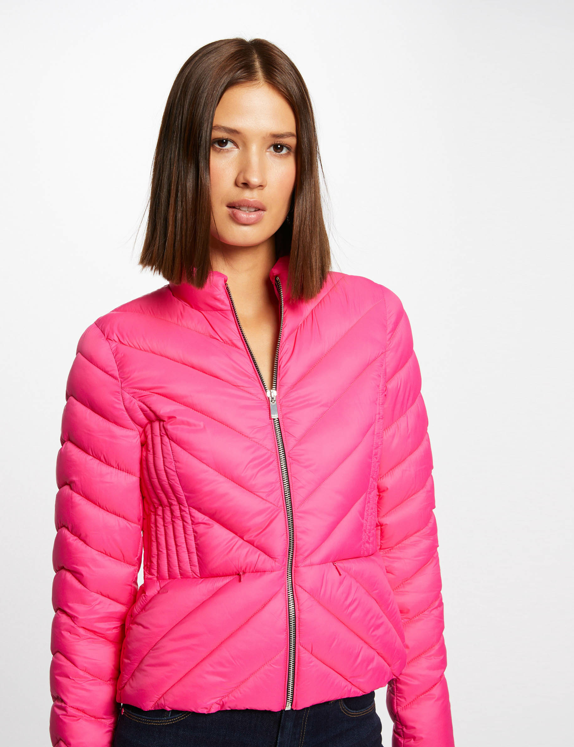 Straight zipped padded jacket fuchsia ladies'