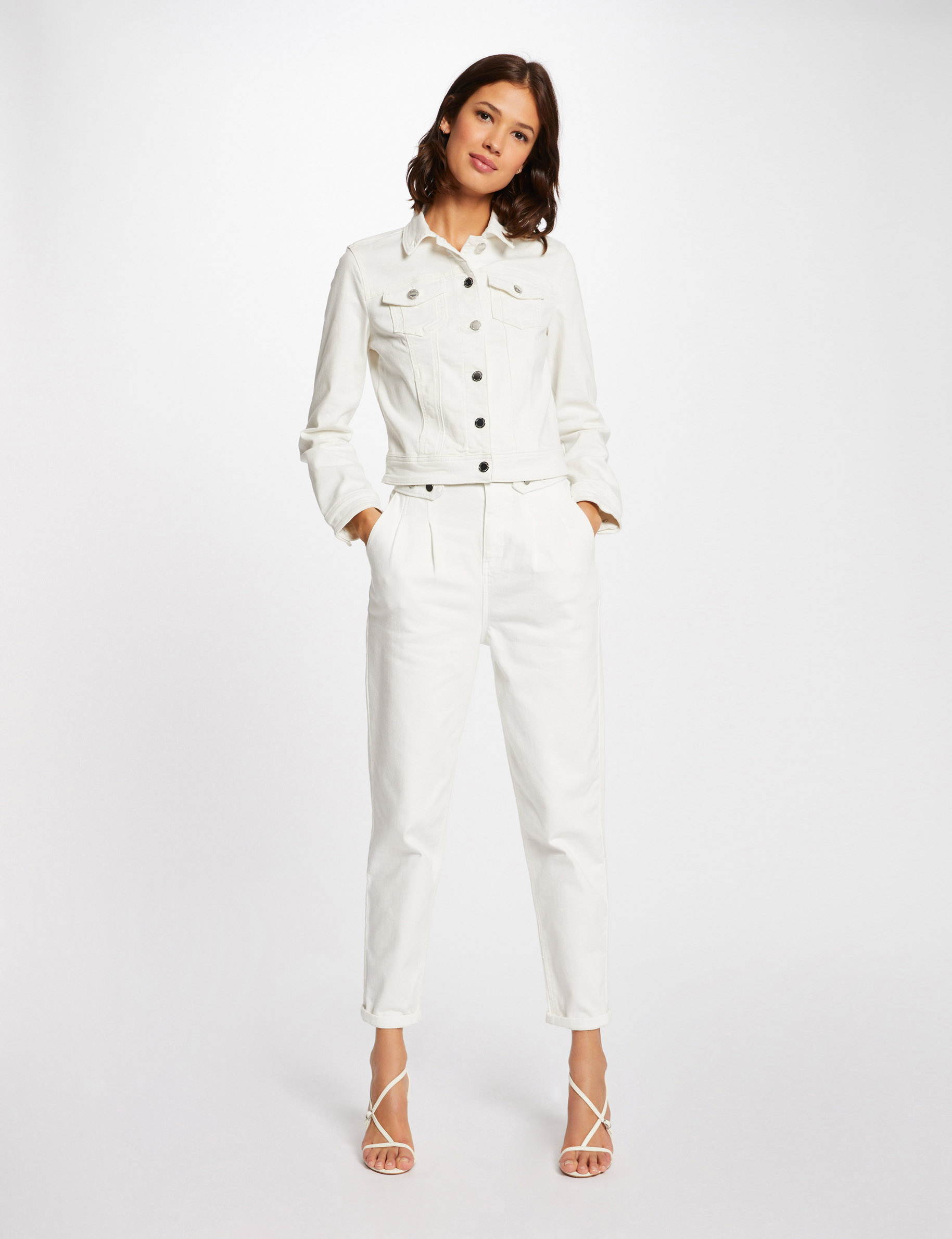 Straight buttoned denim jacket ecru ladies' Straight buttoned denim jacket ecru ladies'