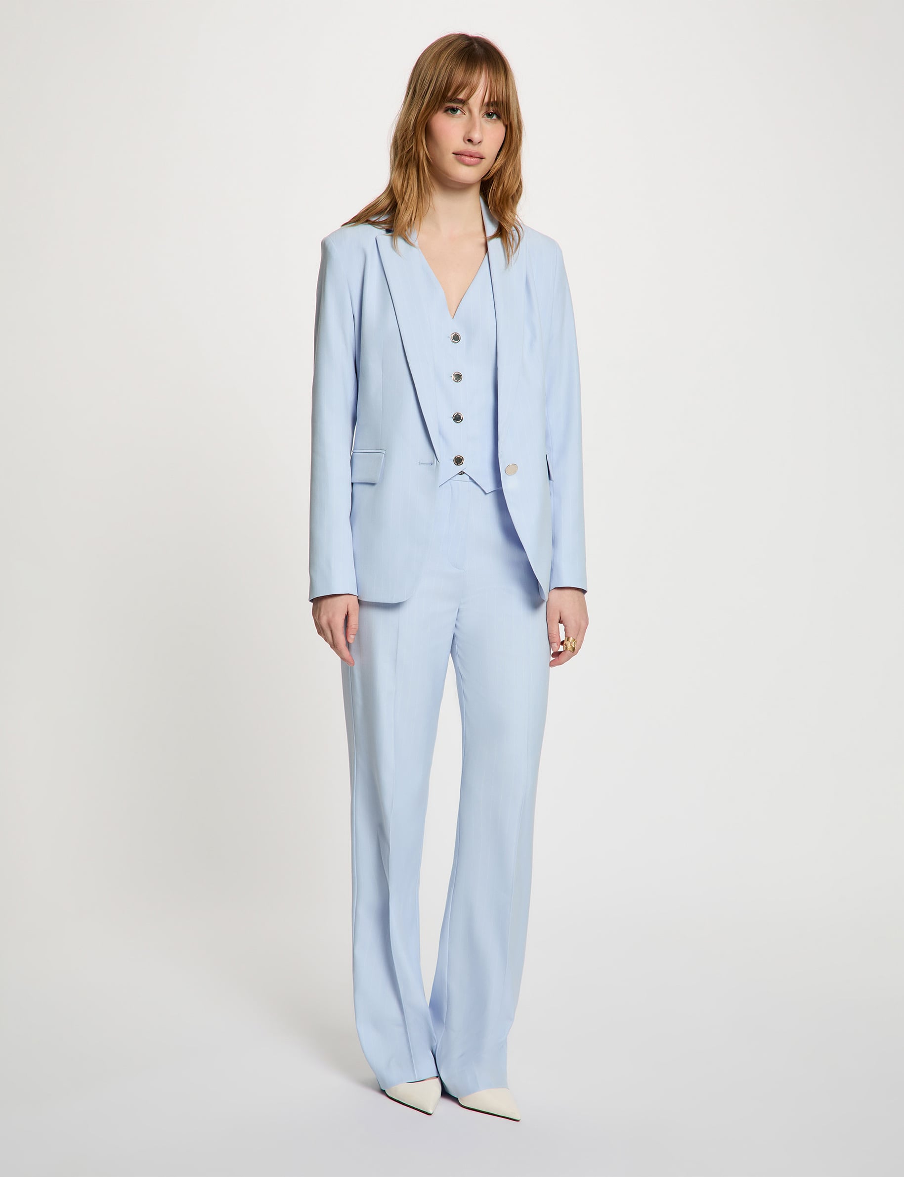 Fitted striped jacket sky blue women