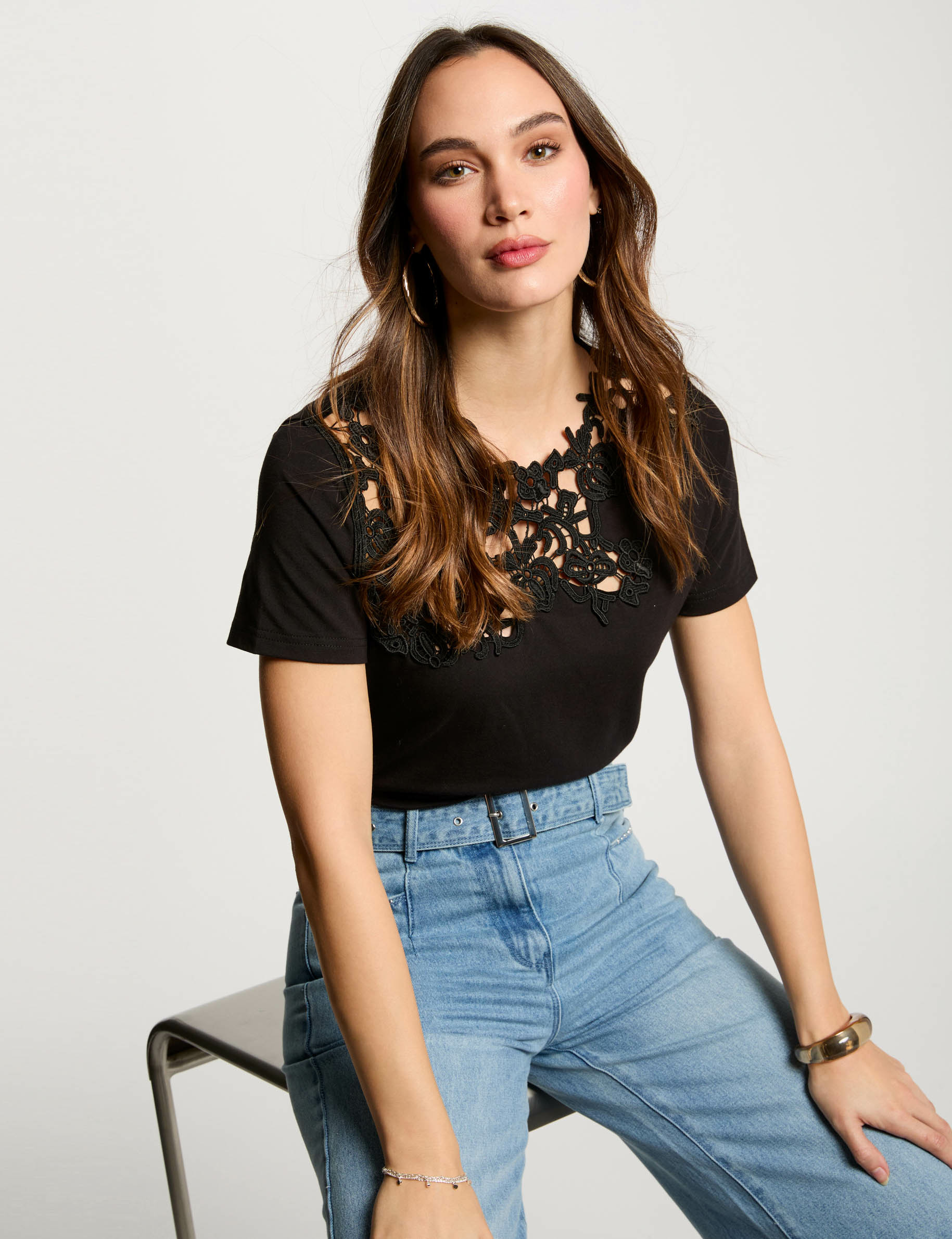 t shirt manches courtes noir femme T-shirt manches courtes noir femme