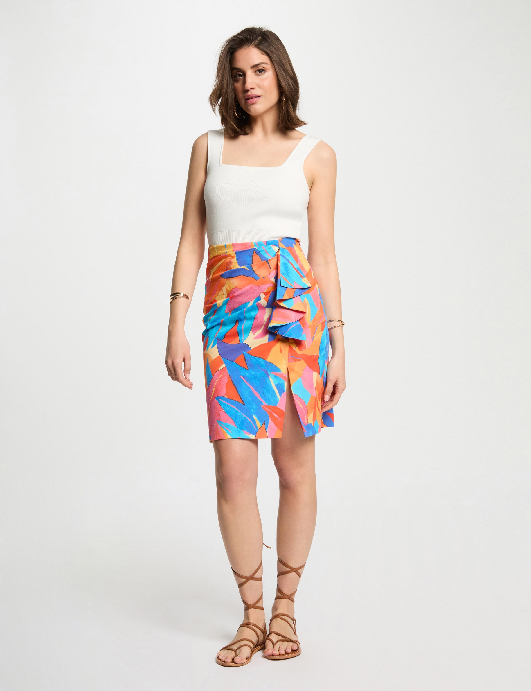 Jupe ajustée imprimée multicolore femme