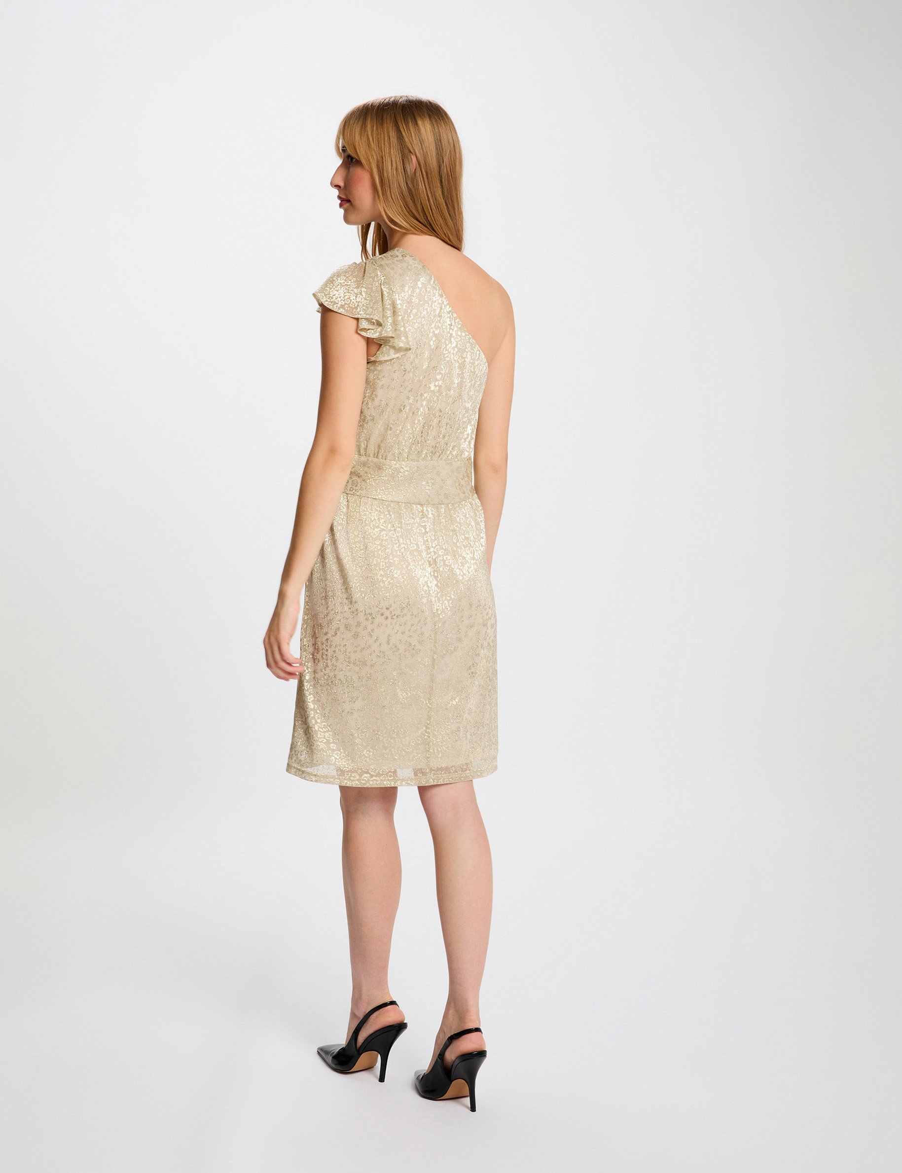Asymmetric voile dress gold yellow women