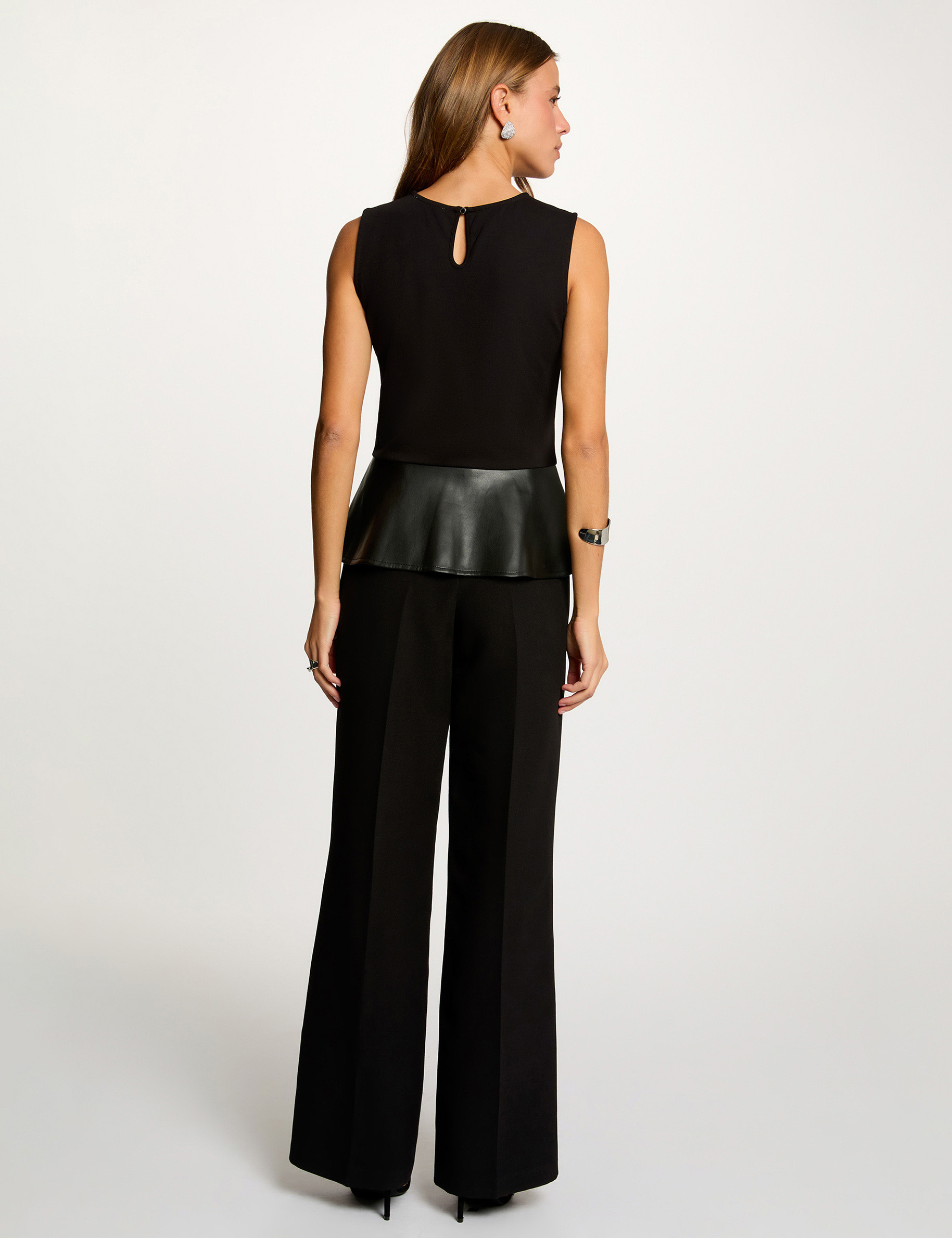 Fitted faux leather t-shirt black women