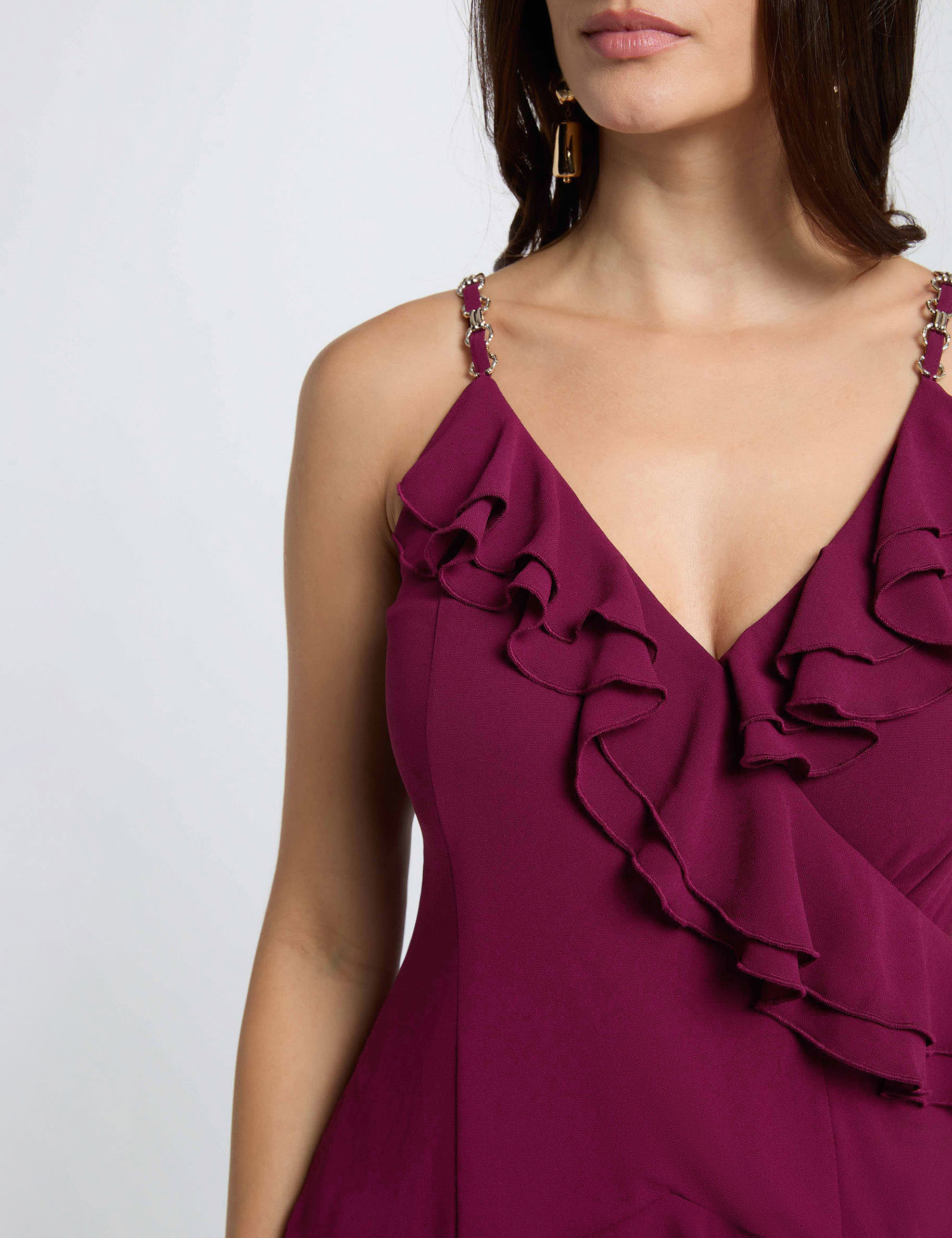 Short dress with V-neck plum women