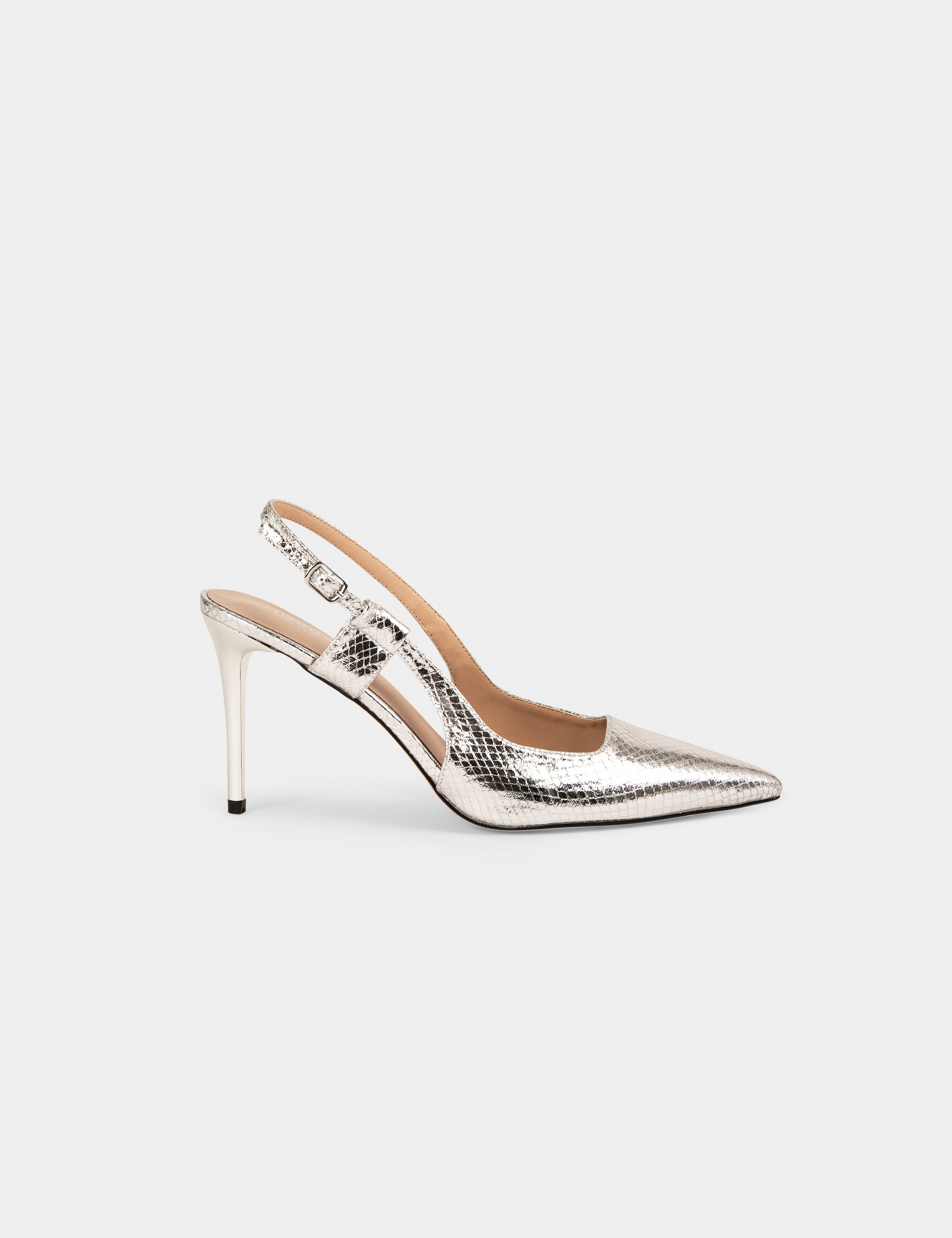 Slingback sandals metallised effect silver ladies'
