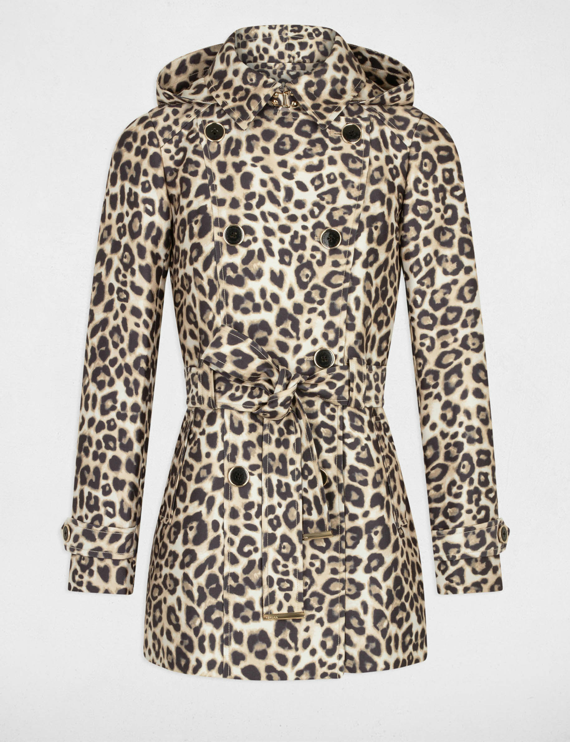 Straight belted trenchcoat leopard print multico ladies'