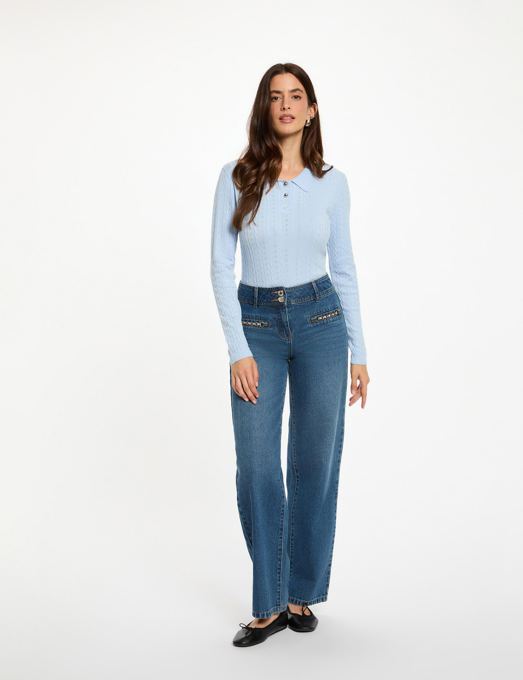 Fitted sweater with polo collar sky blue women