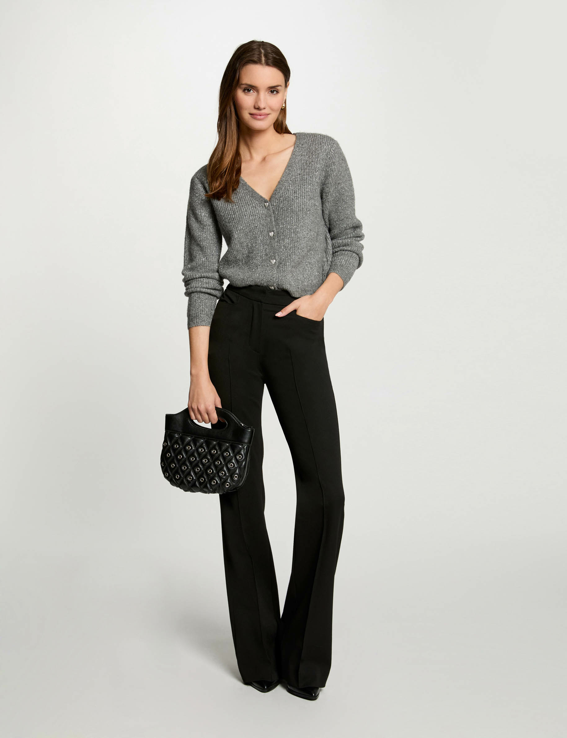 cardigan with v neck light grey women Cardigan with V-neck light grey women