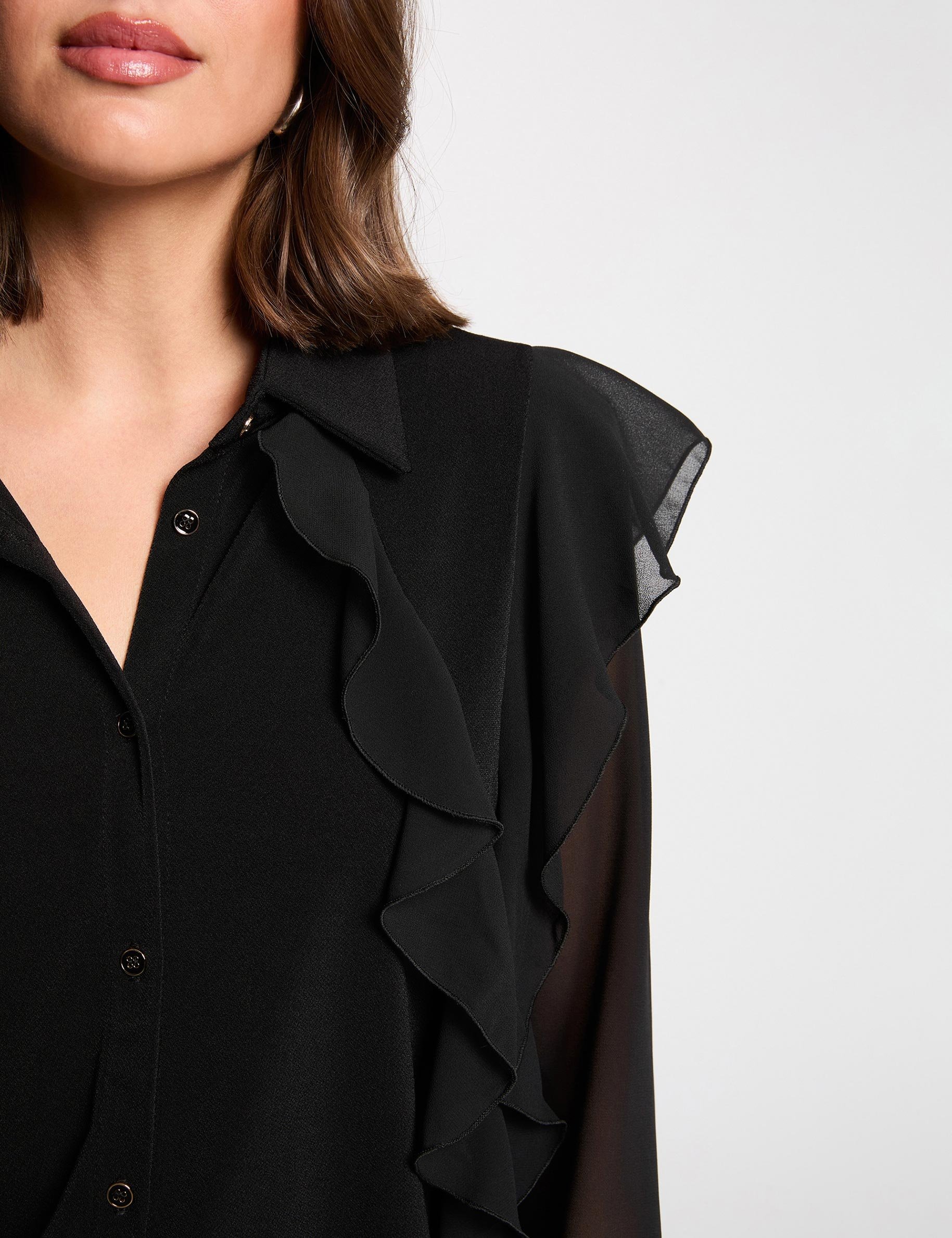 Buttoned voile t-shirt black women