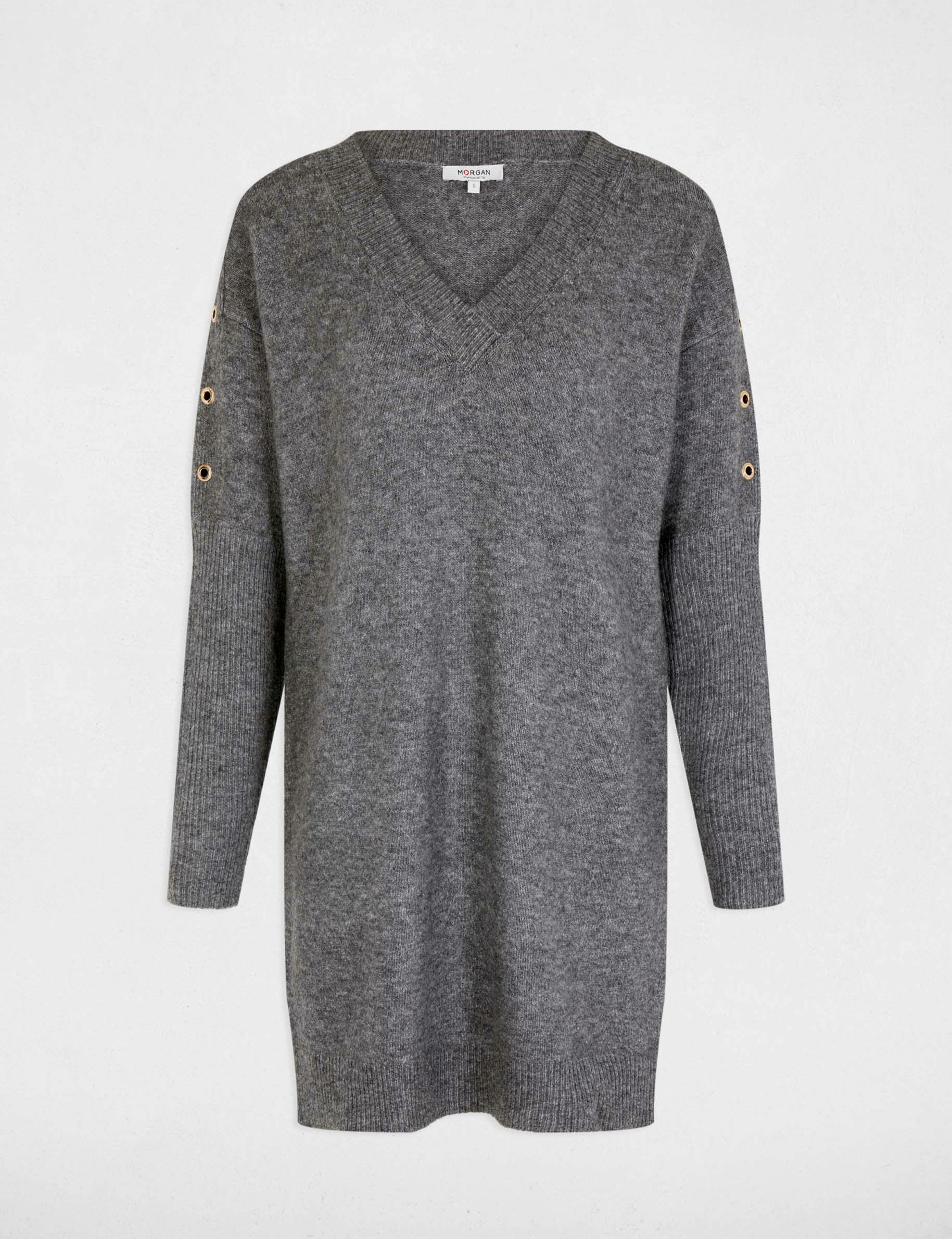 robe tricot droite a oeillets gris anthracite femme Robe tricot droite à oeillets gris anthracite femme