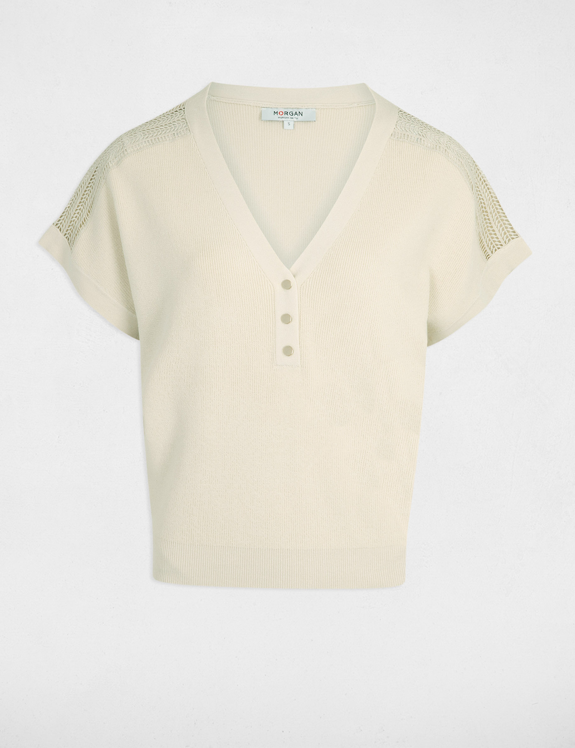 Jumper V neck short sleeves light beige women Morgan
