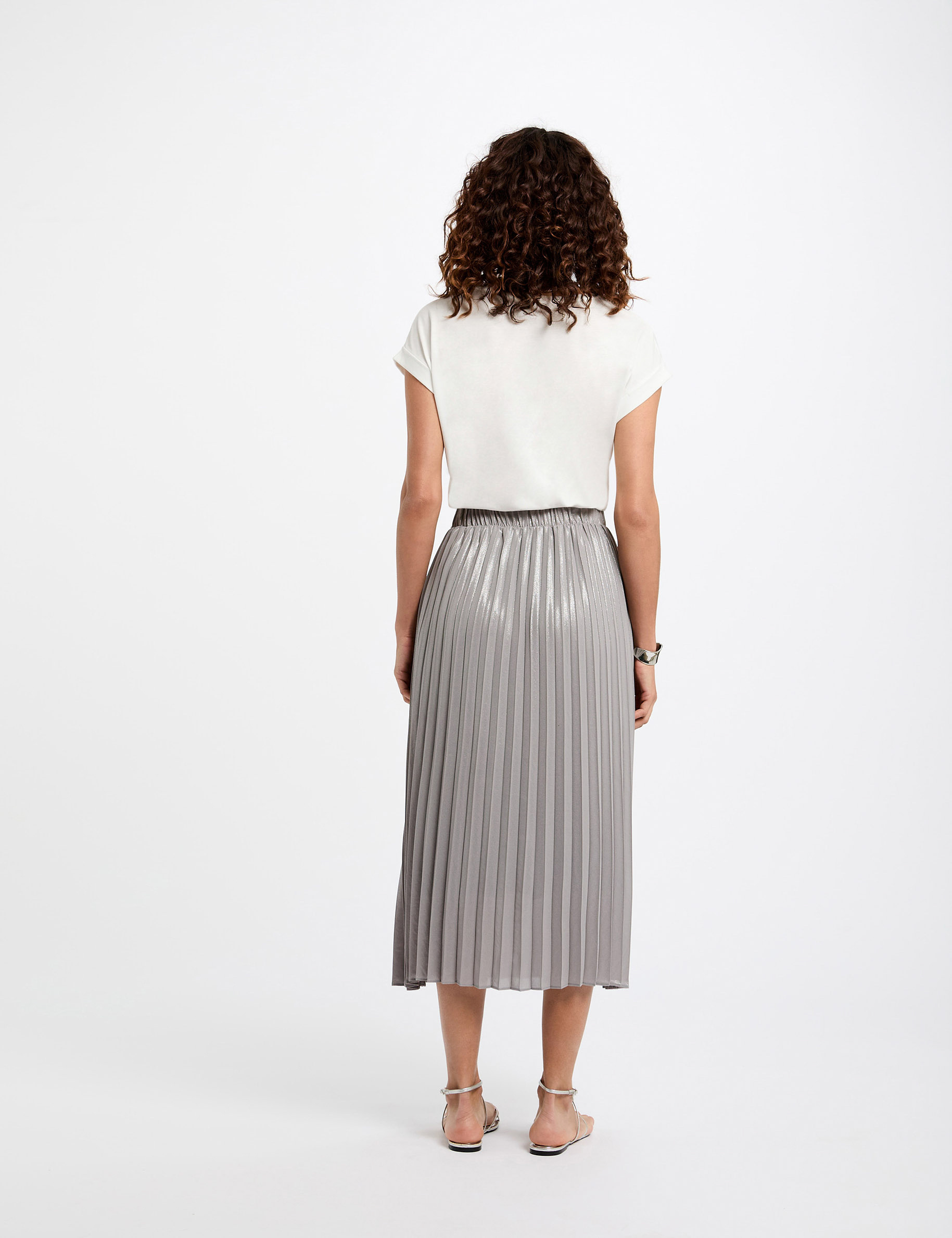 maxi pleated skirt silver color women Maxi pleated skirt silver color women